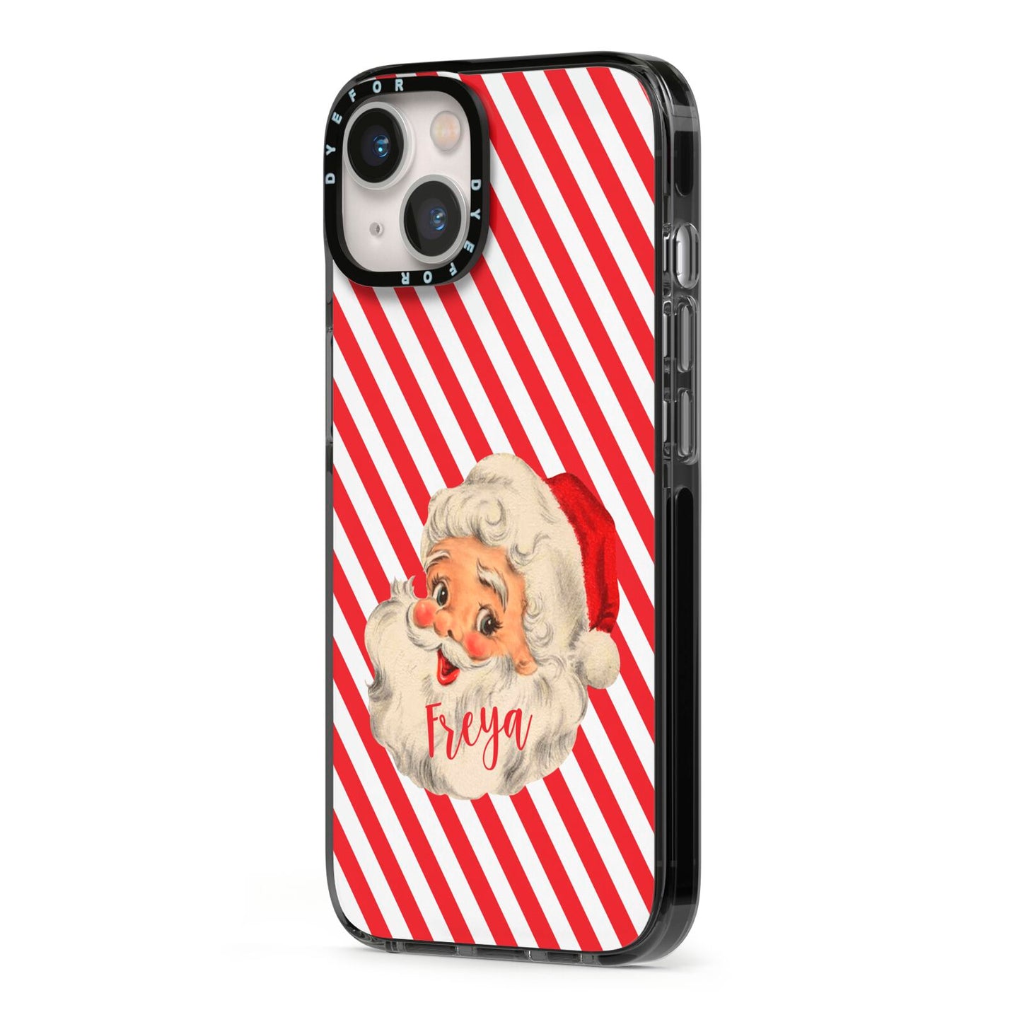 Vintage Santa Personalised iPhone 13 Black Impact Case Side Angle on Silver phone