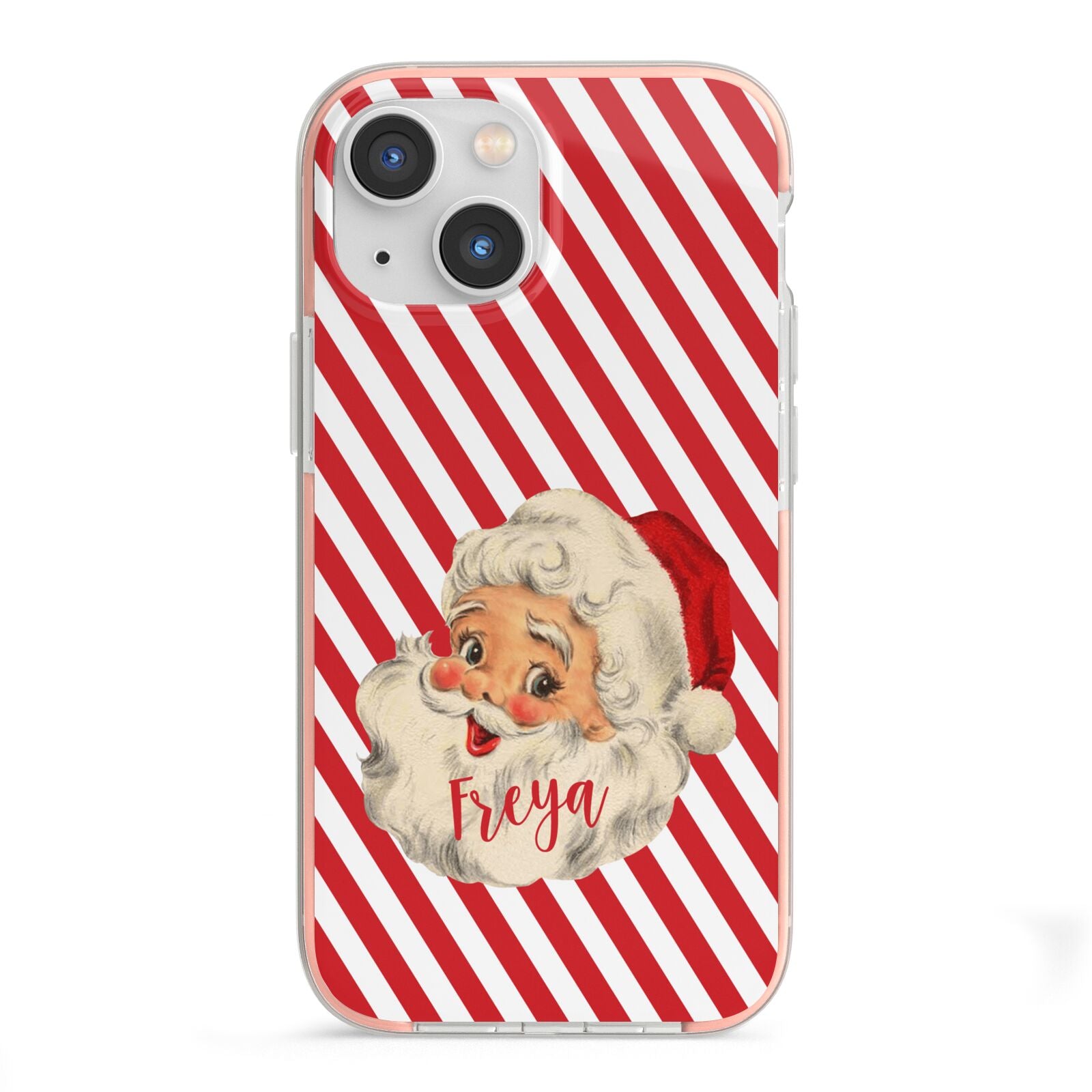 Vintage Santa Personalised iPhone 13 Mini TPU Impact Case with Pink Edges
