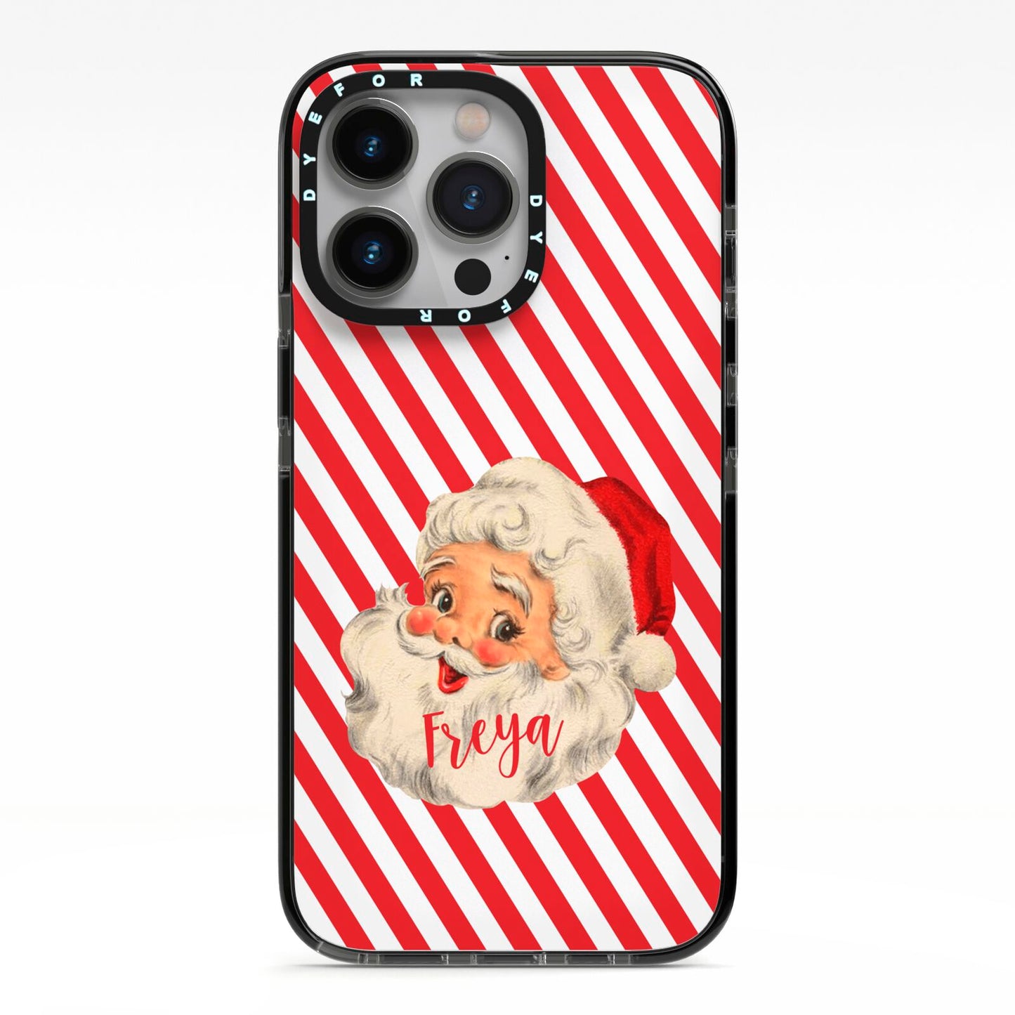 Vintage Santa Personalised iPhone 13 Pro Black Impact Case on Silver phone