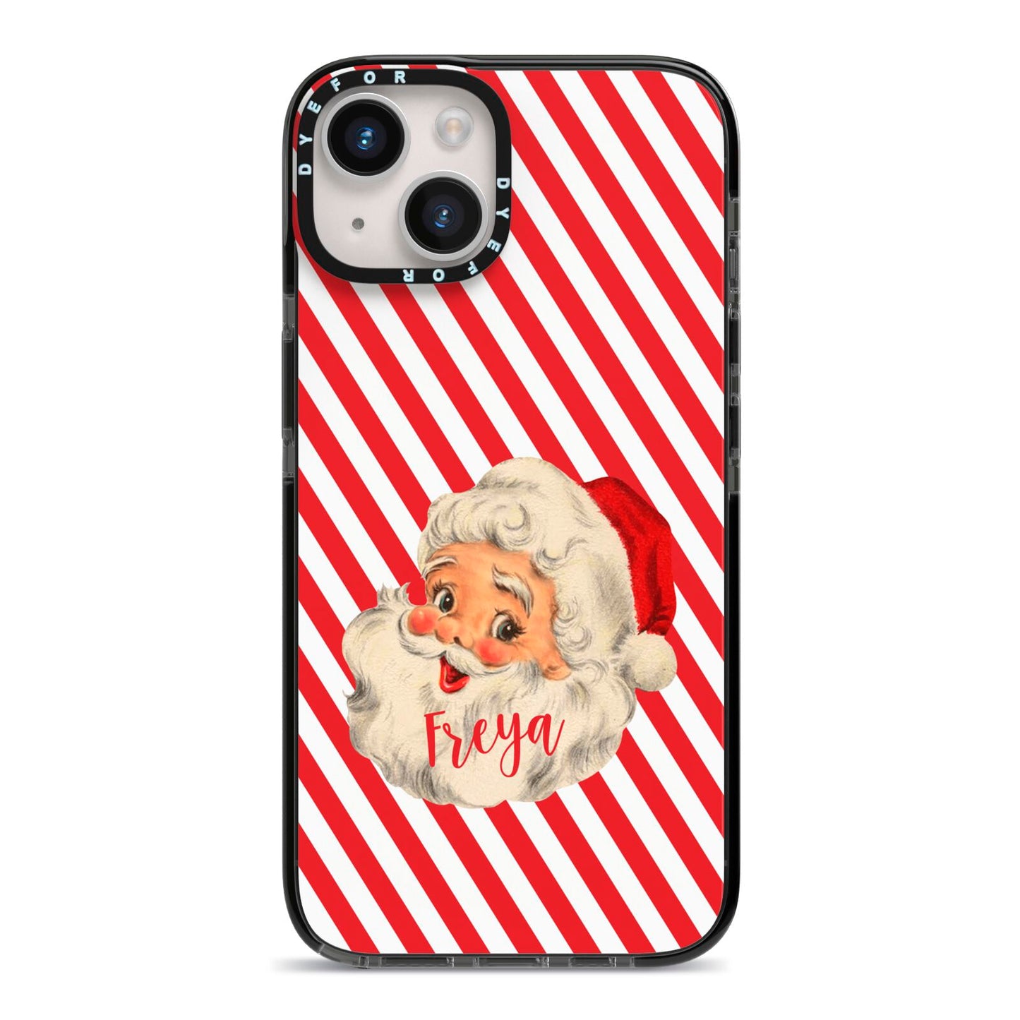 Vintage Santa Personalised iPhone 14 Black Impact Case on Silver phone