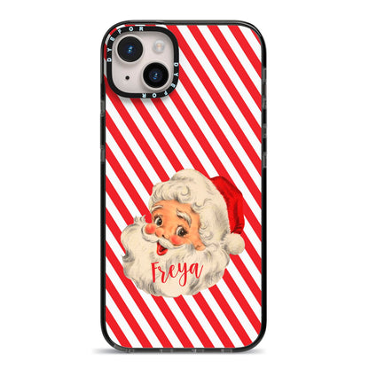Vintage Santa Personalised iPhone 14 Plus Black Impact Case on Silver phone