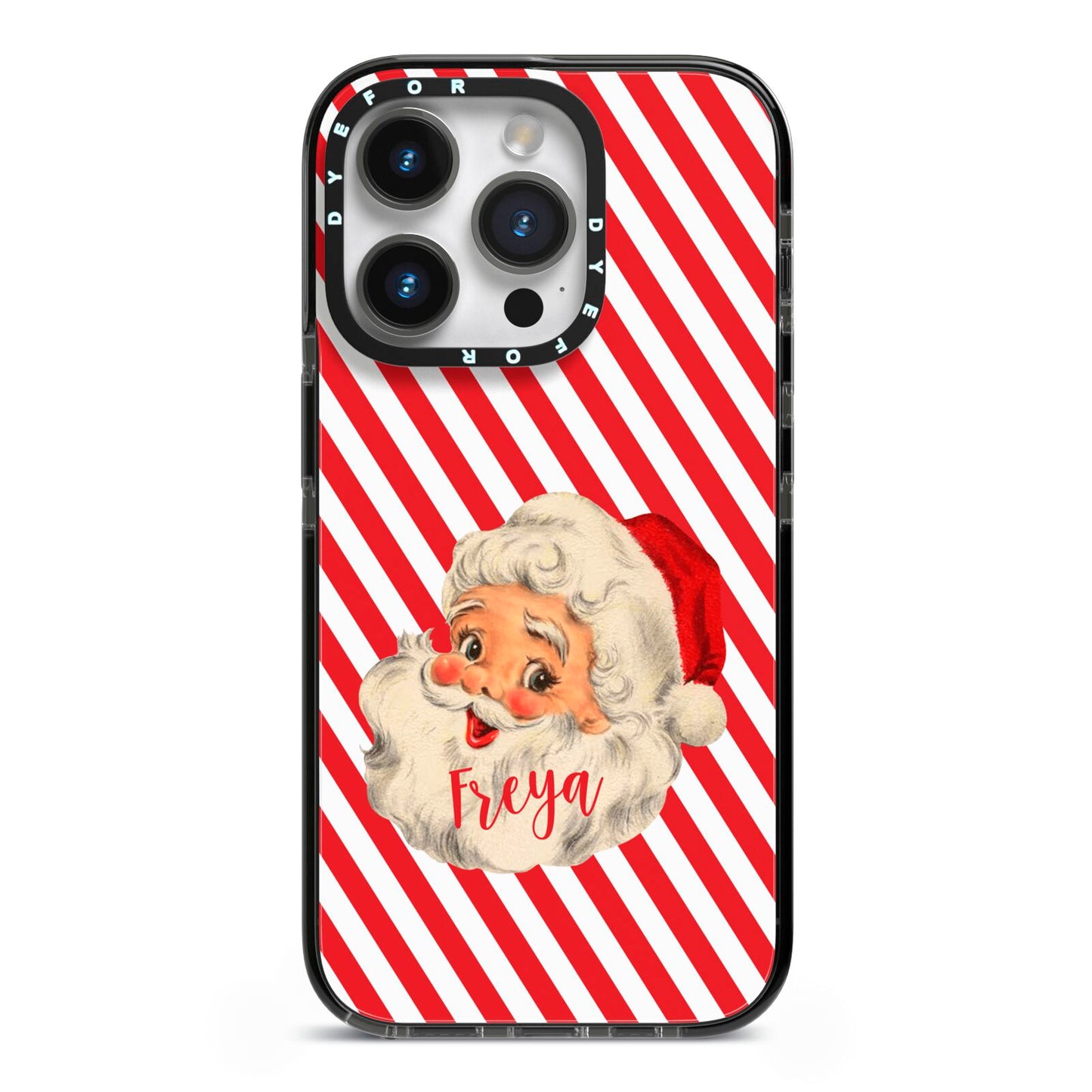 Vintage Santa Personalised iPhone 14 Pro Black Impact Case on Silver phone