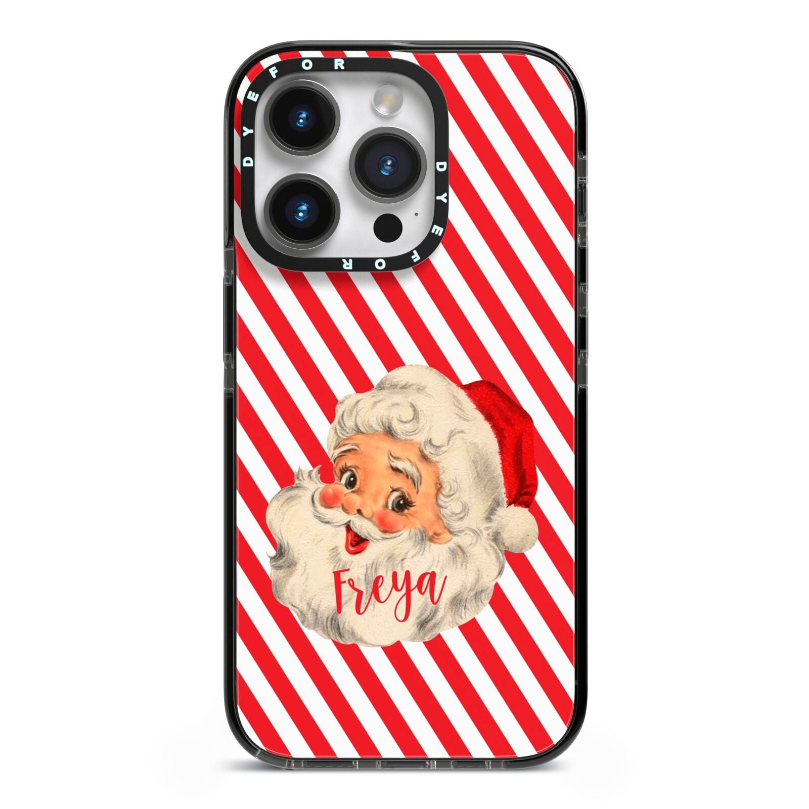 Vintage Santa Personalised iPhone 14 Pro Black Impact Case on Silver phone