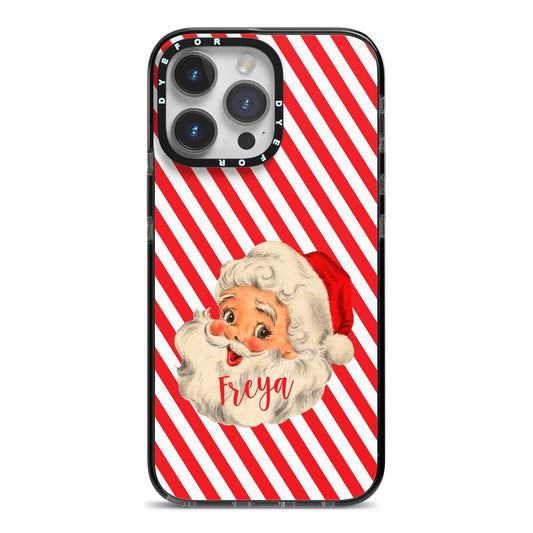 Vintage Santa Personalised iPhone 14 Pro Max Black Impact Case on Silver phone