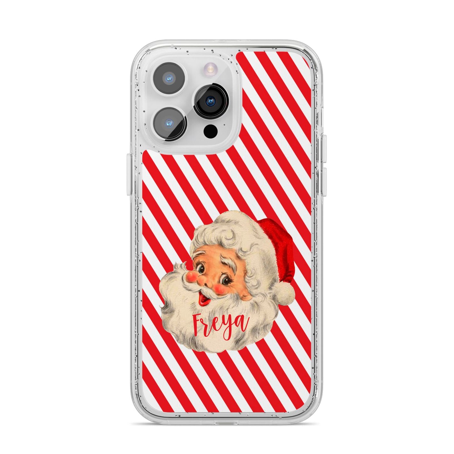 Vintage Santa Personalised iPhone 14 Pro Max Glitter Tough Case Silver