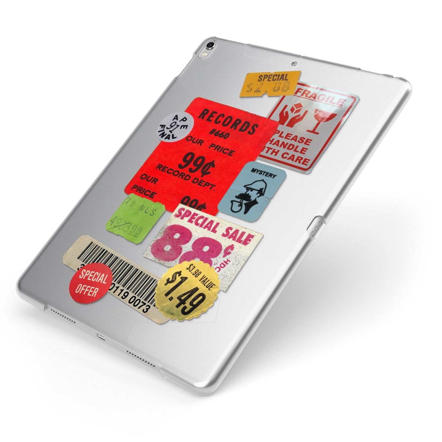Vintage Stickers Apple iPad Case on Silver iPad Side View