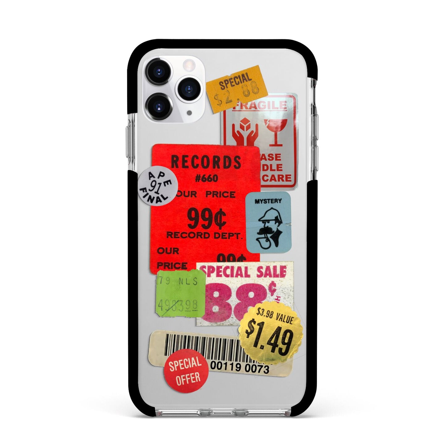 Vintage Stickers Apple iPhone 11 Pro Max in Silver with Black Impact Case