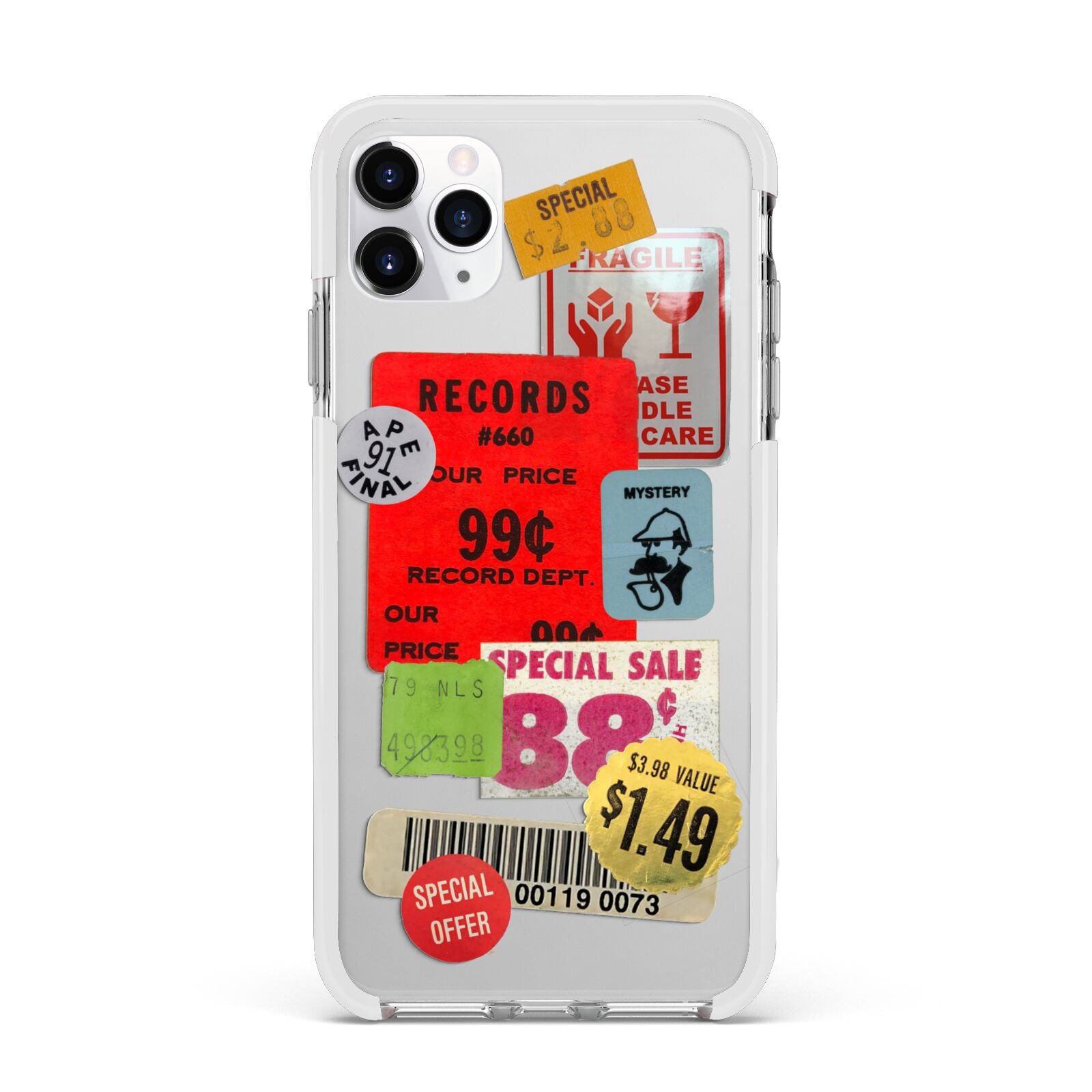 Vintage Stickers Apple iPhone 11 Pro Max in Silver with White Impact Case