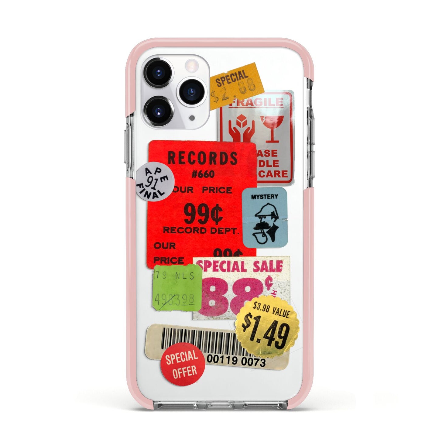 Vintage Stickers Apple iPhone 11 Pro in Silver with Pink Impact Case