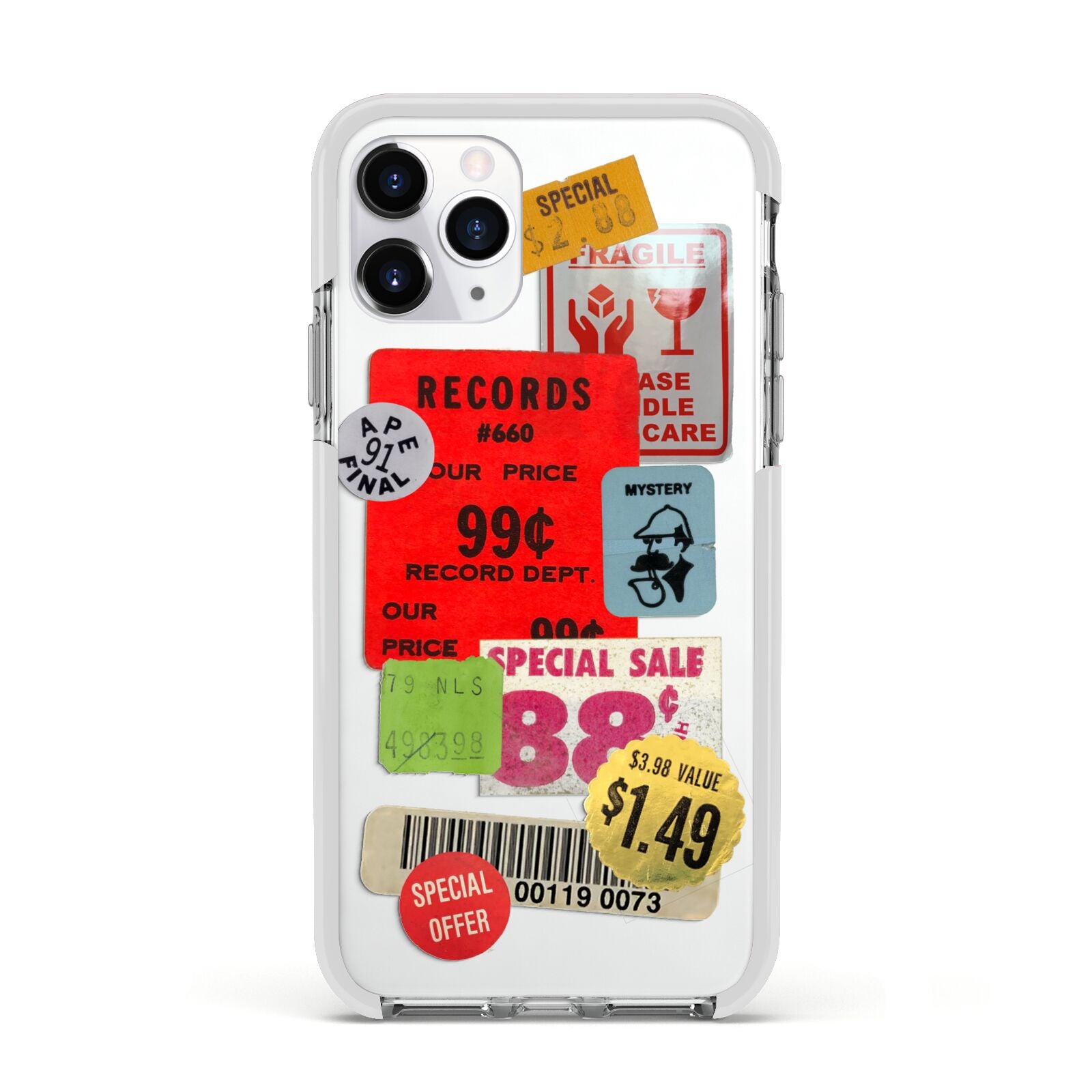 Vintage Stickers Apple iPhone 11 Pro in Silver with White Impact Case