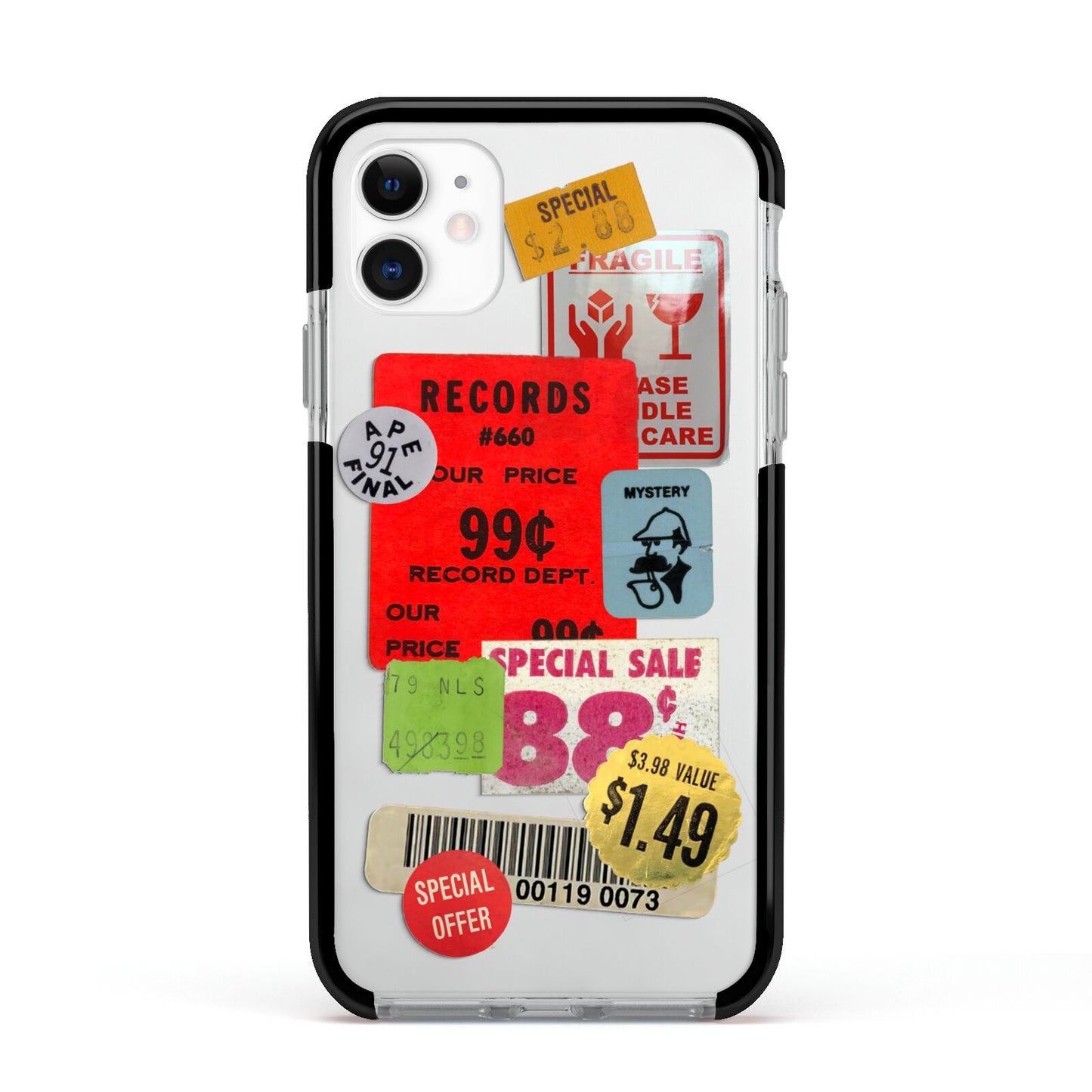 Vintage Stickers Apple iPhone 11 in White with Black Impact Case