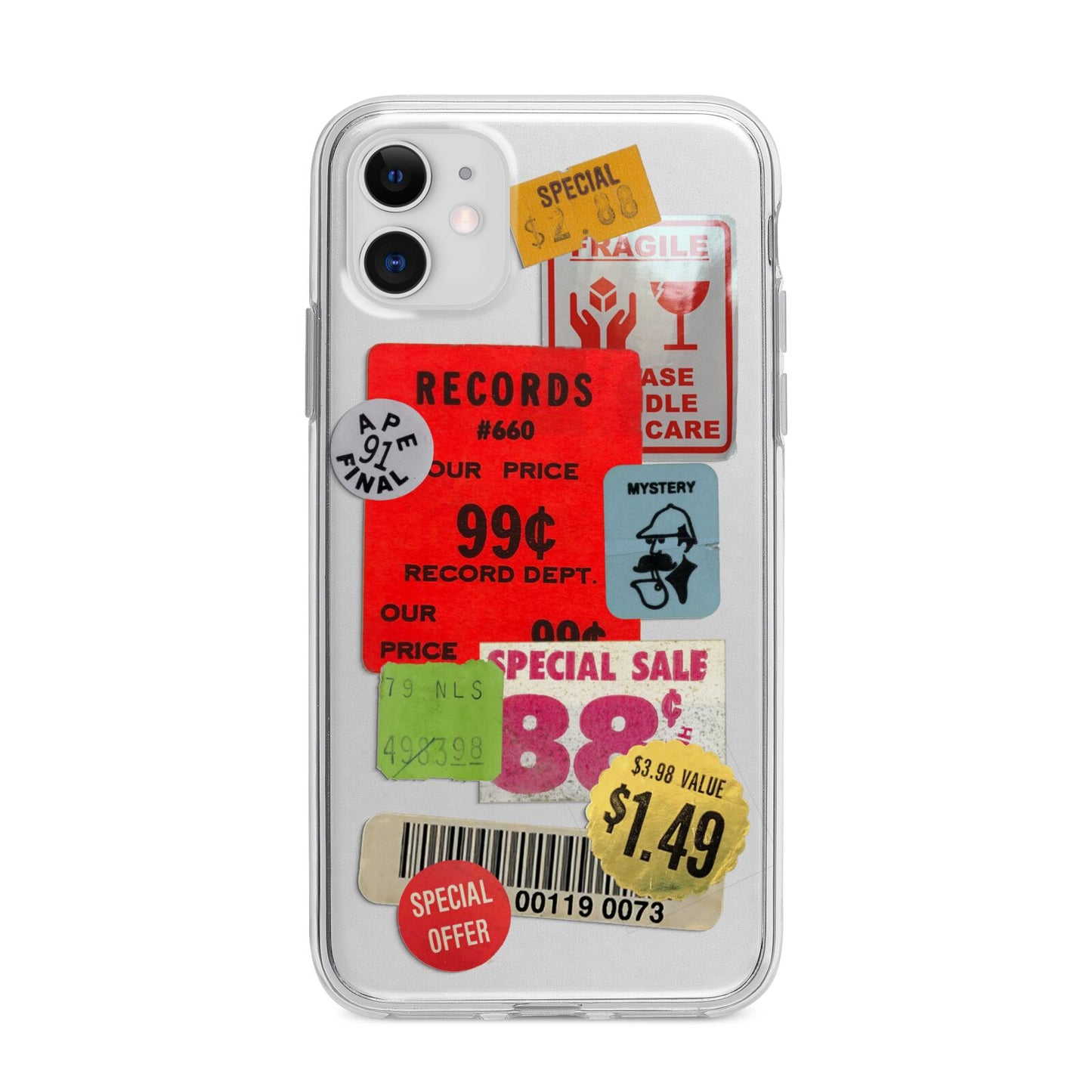 Vintage Stickers Apple iPhone 11 in White with Bumper Case