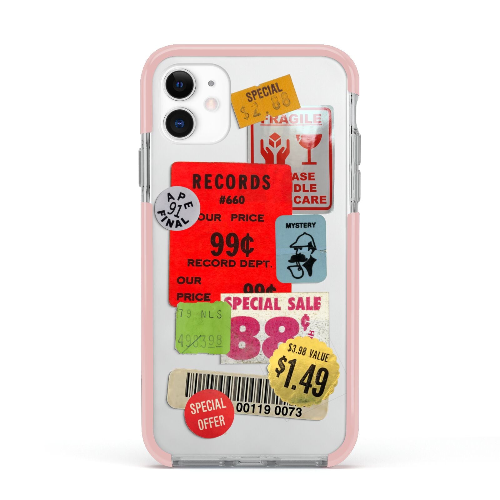 Vintage Stickers Apple iPhone 11 in White with Pink Impact Case