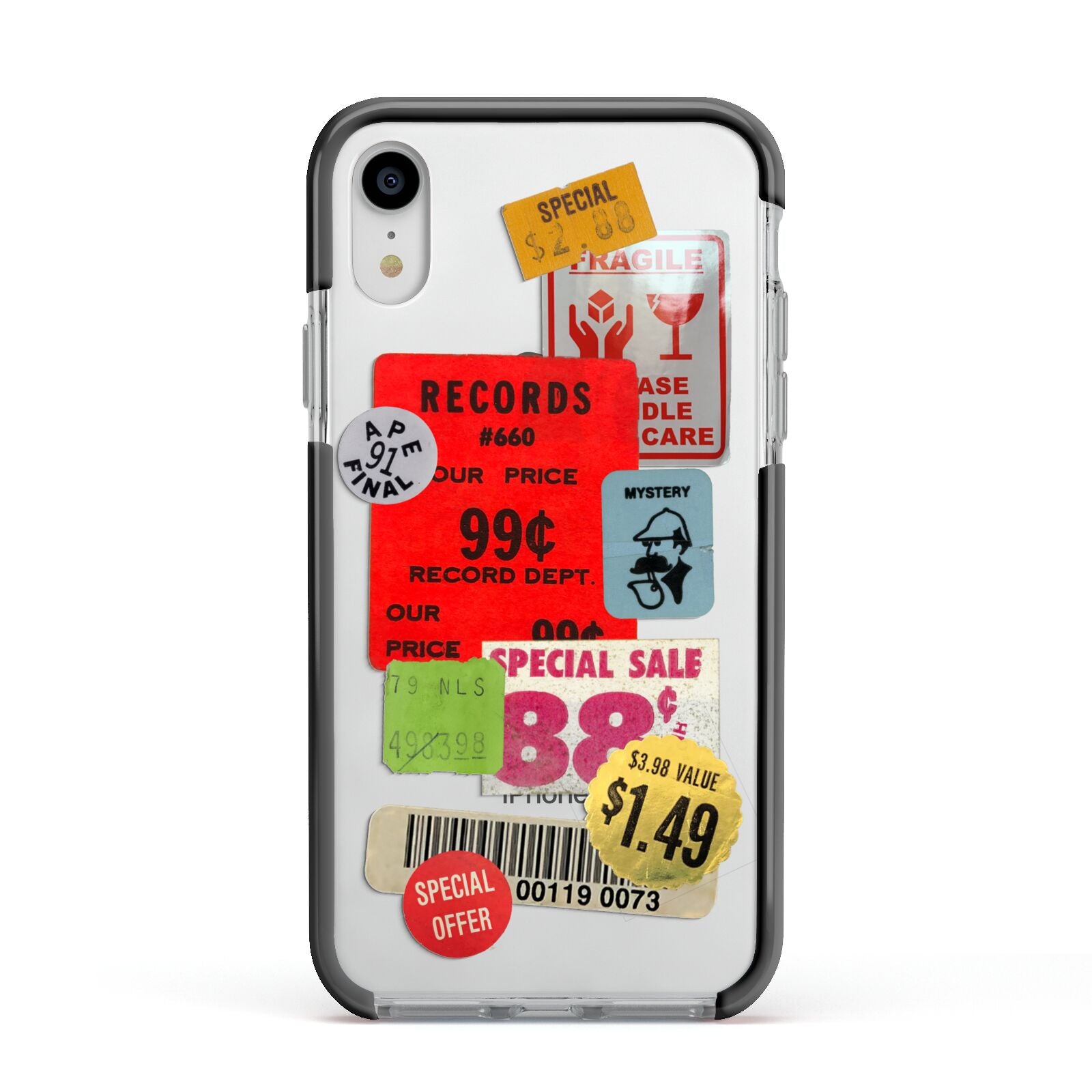 Vintage Stickers Apple iPhone XR Impact Case Black Edge on Silver Phone