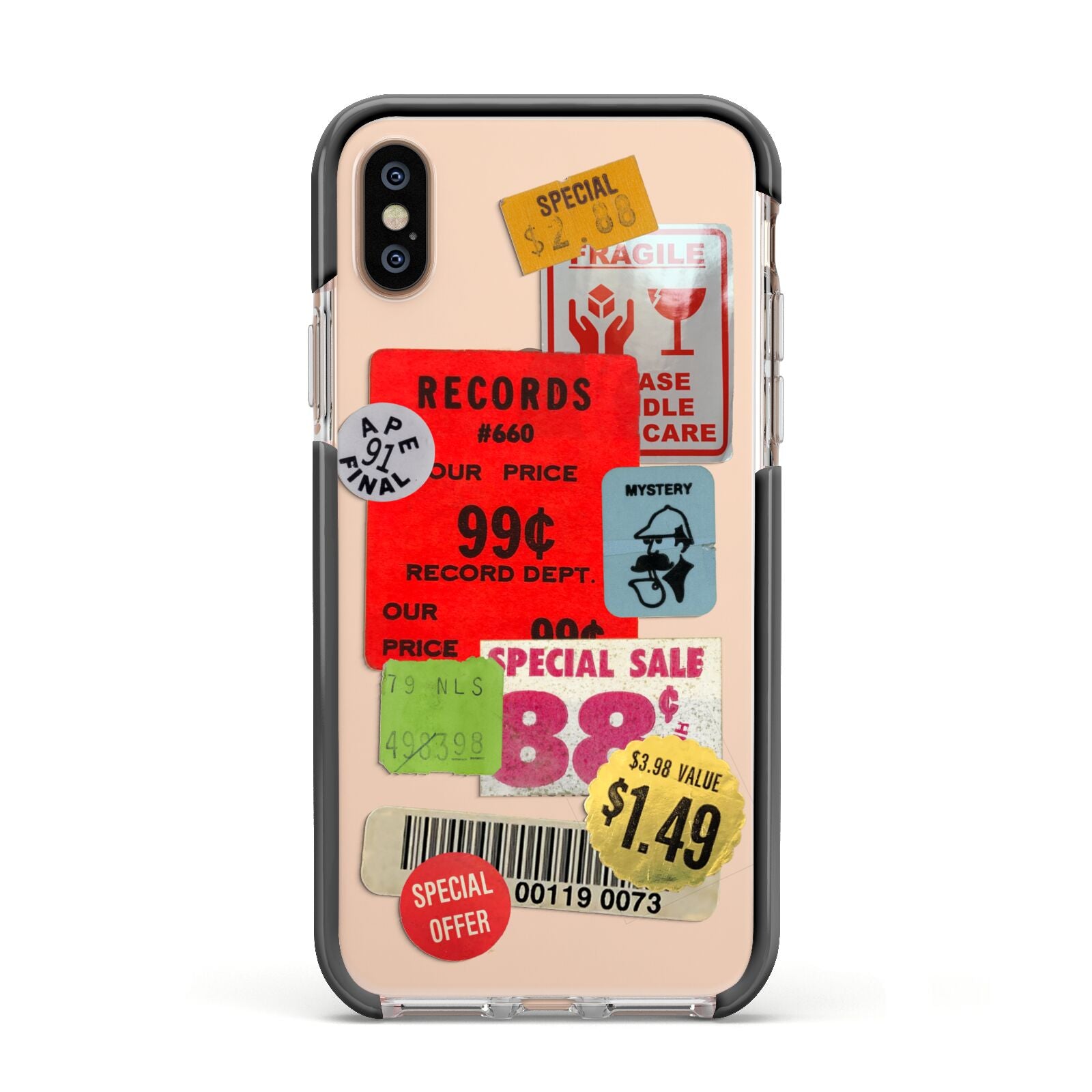 Vintage Stickers Apple iPhone Xs Impact Case Black Edge on Gold Phone