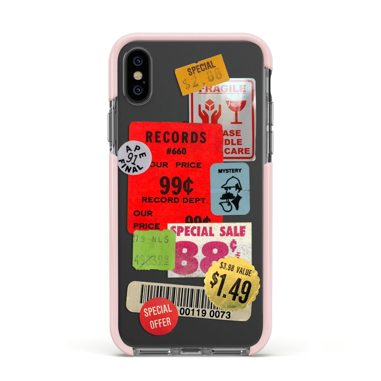 Vintage Stickers Apple iPhone Xs Impact Case Pink Edge on Black Phone