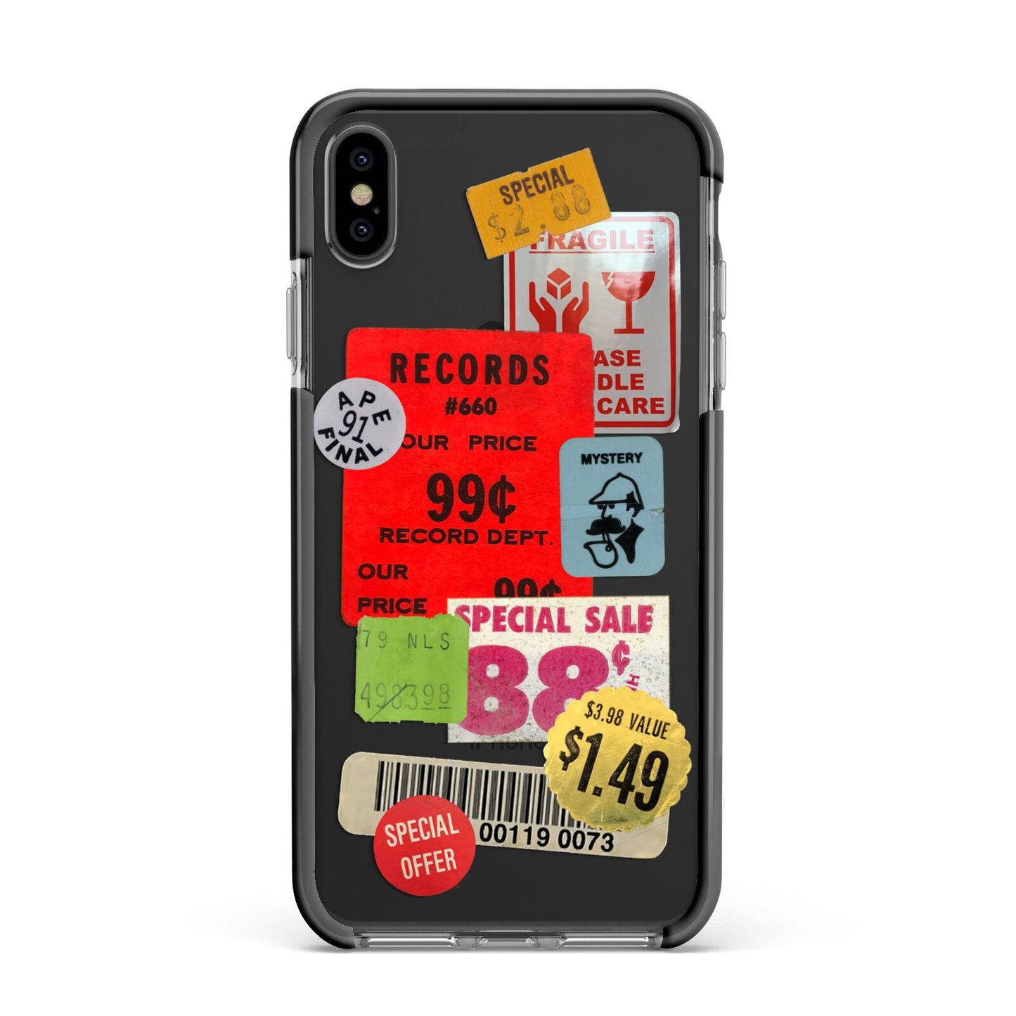 Vintage Stickers Apple iPhone Xs Max Impact Case Black Edge on Black Phone