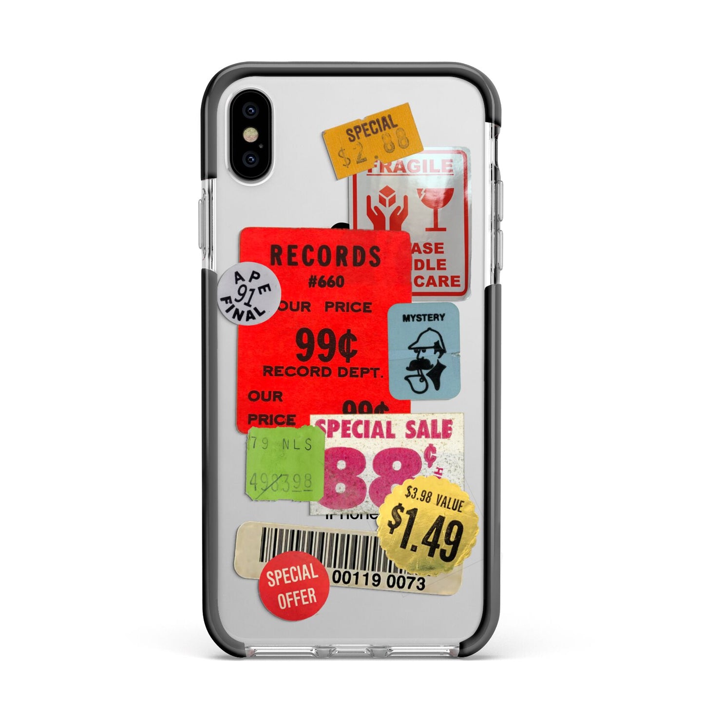 Vintage Stickers Apple iPhone Xs Max Impact Case Black Edge on Silver Phone