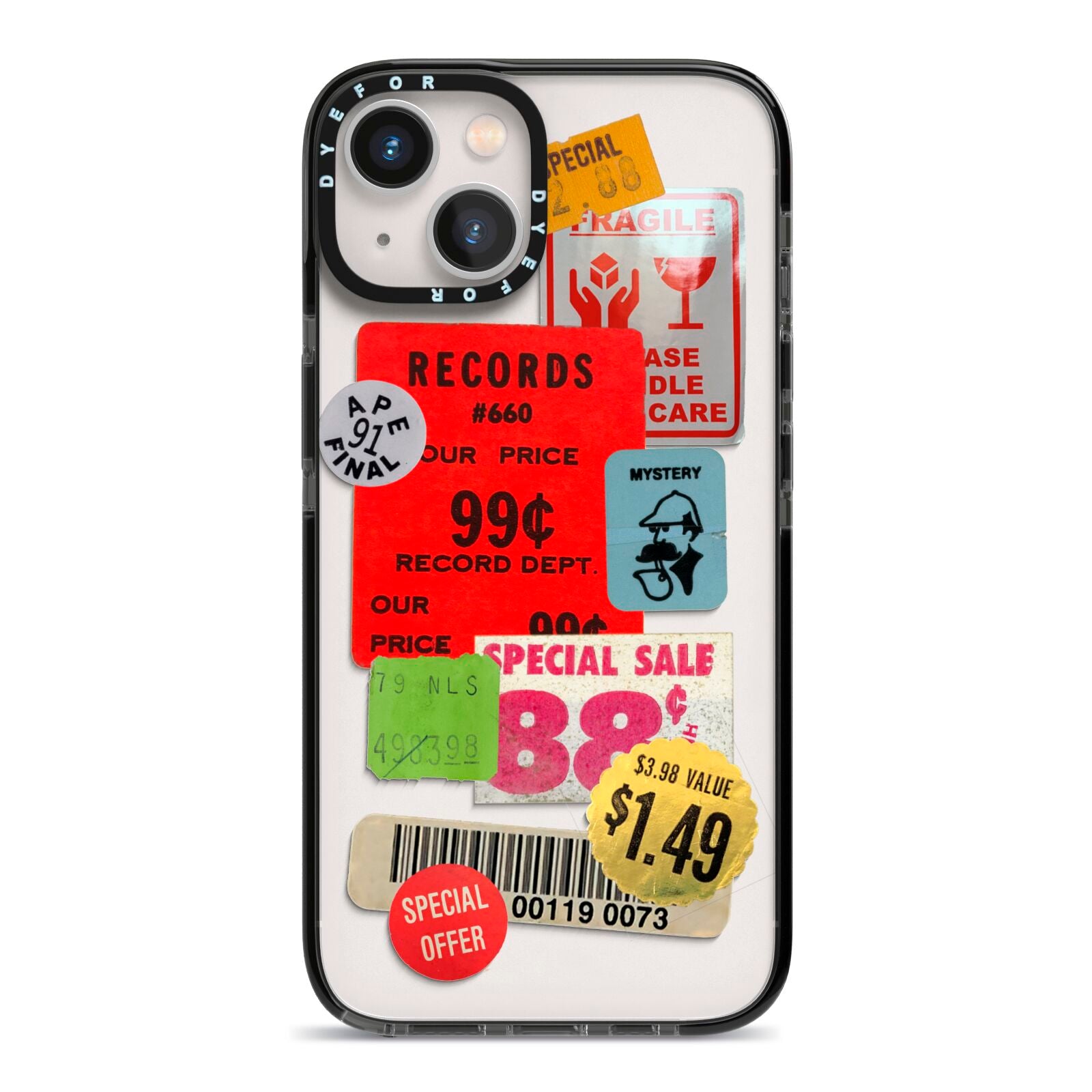 Vintage Stickers iPhone 13 Black Impact Case on Silver phone