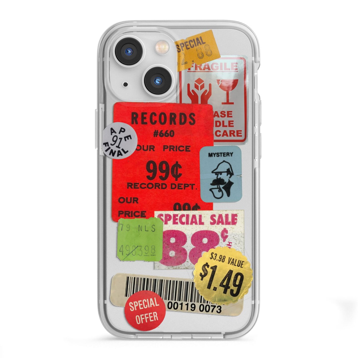 Vintage Stickers iPhone 13 Mini TPU Impact Case with White Edges