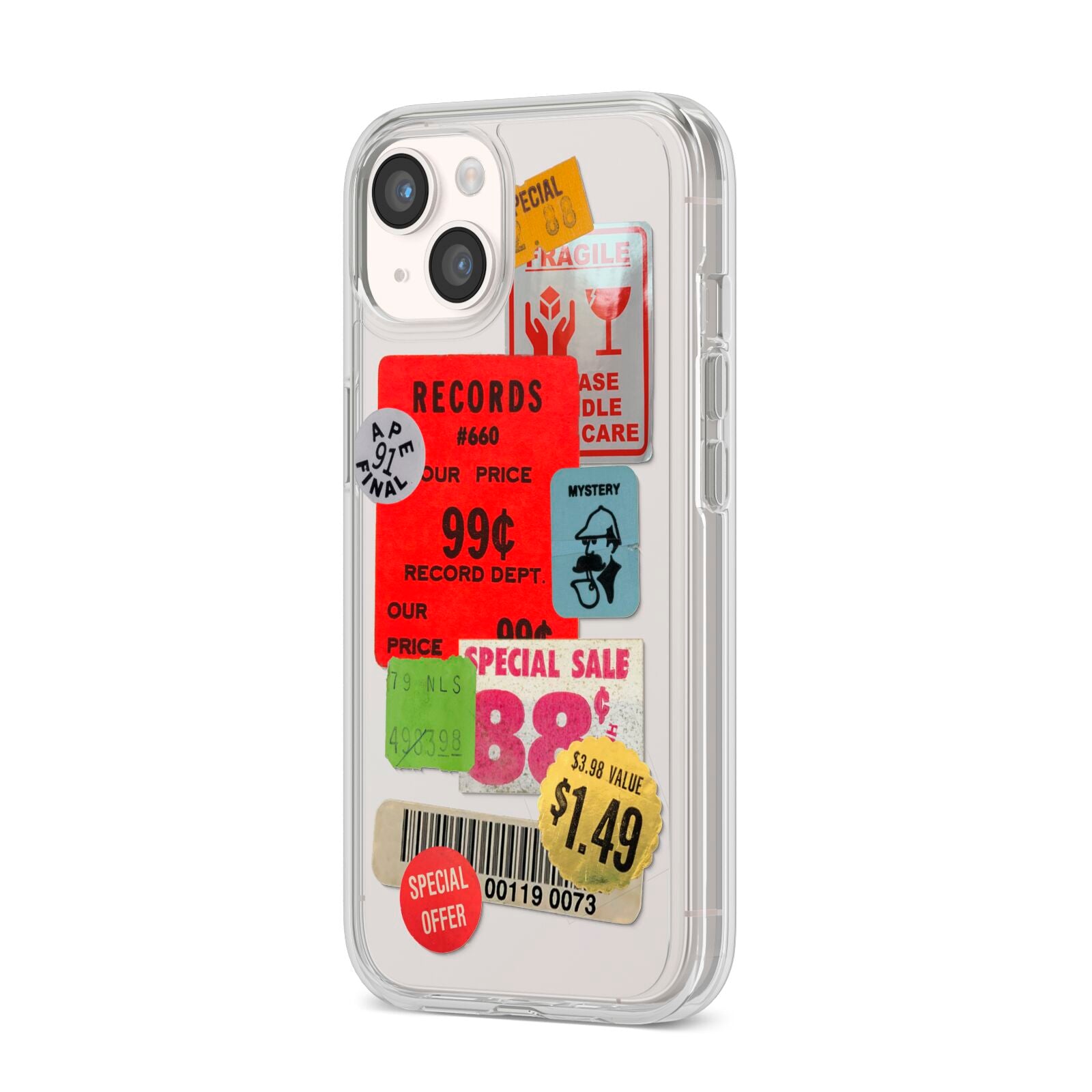 Vintage Stickers iPhone 14 Clear Tough Case Starlight Angled Image