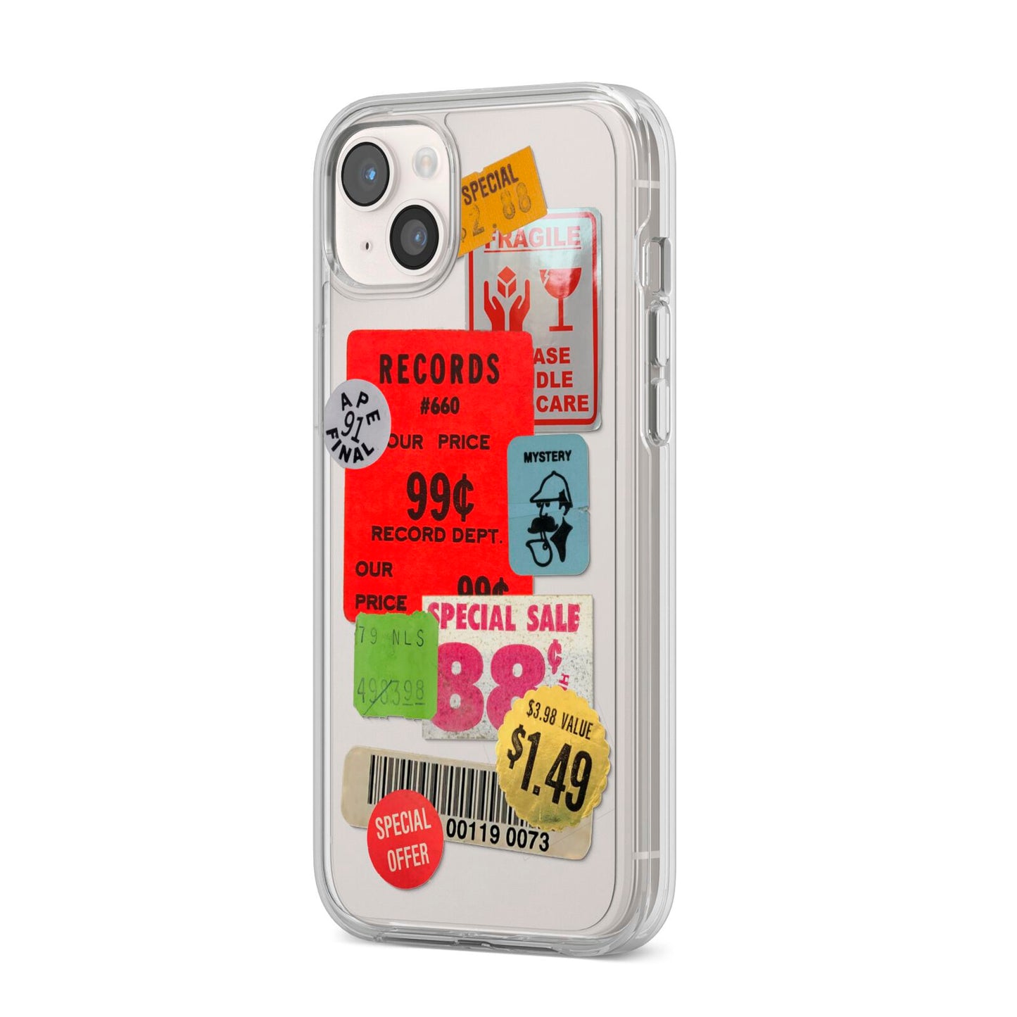 Vintage Stickers iPhone 14 Plus Clear Tough Case Starlight Angled Image