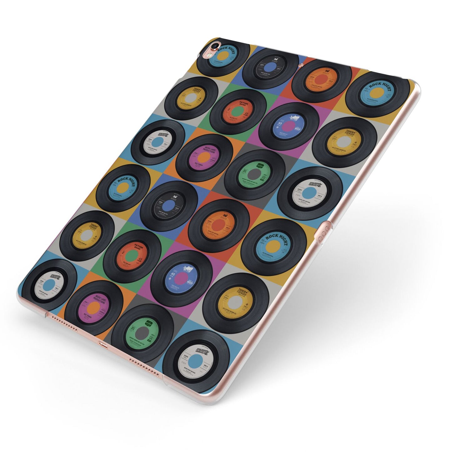 Vinyl Record Apple iPad Case on Rose Gold iPad Side View
