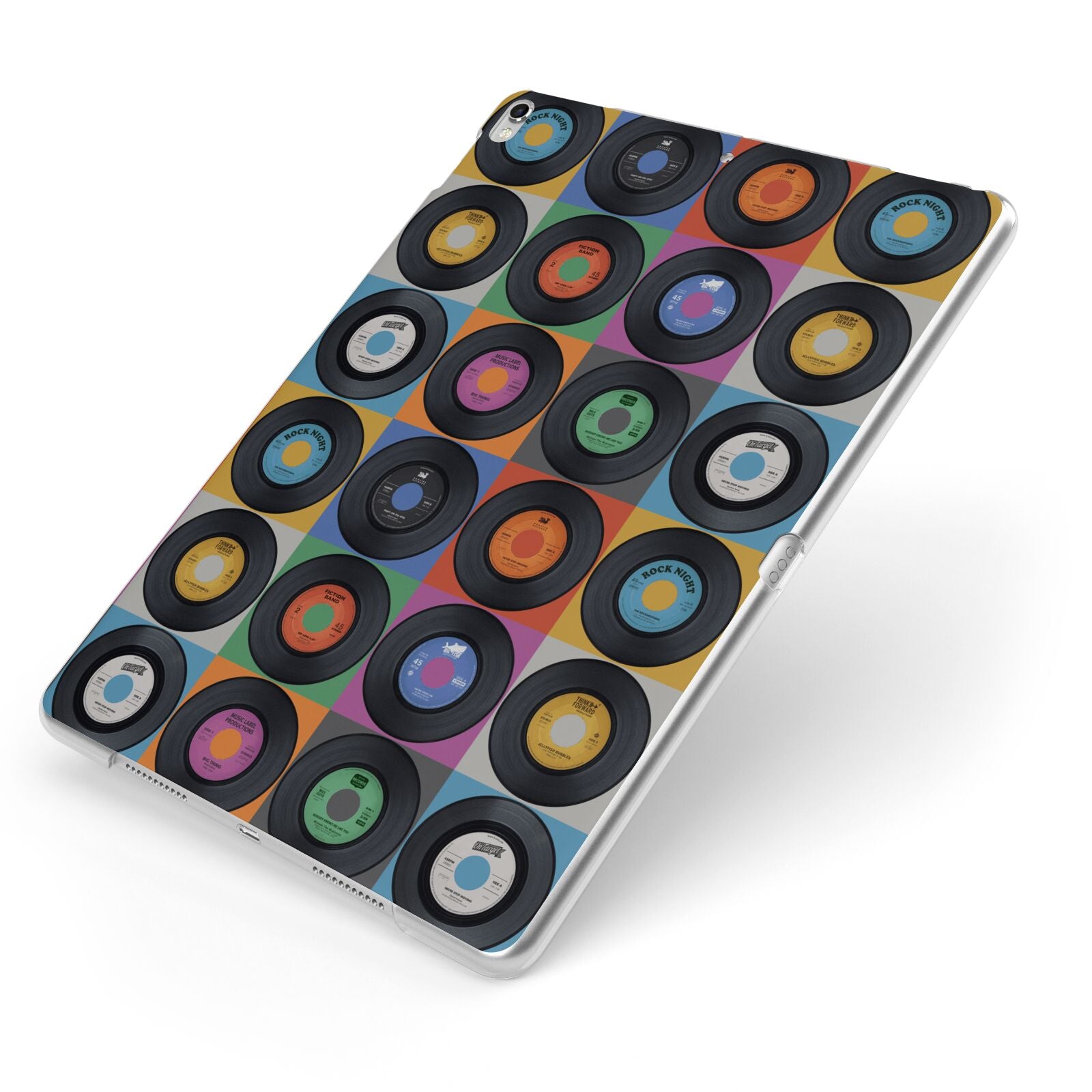 Vinyl Record Apple iPad Case on Silver iPad Side View