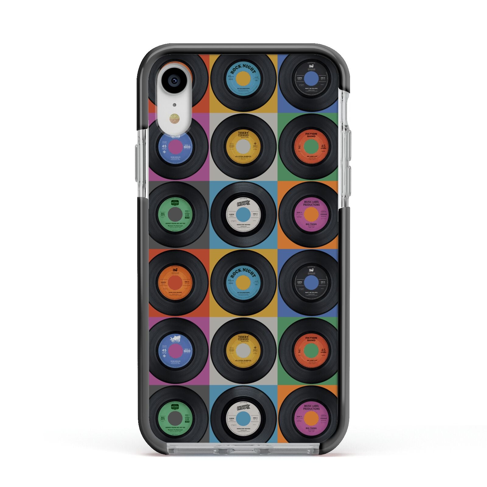 Vinyl Record Apple iPhone XR Impact Case Black Edge on Silver Phone