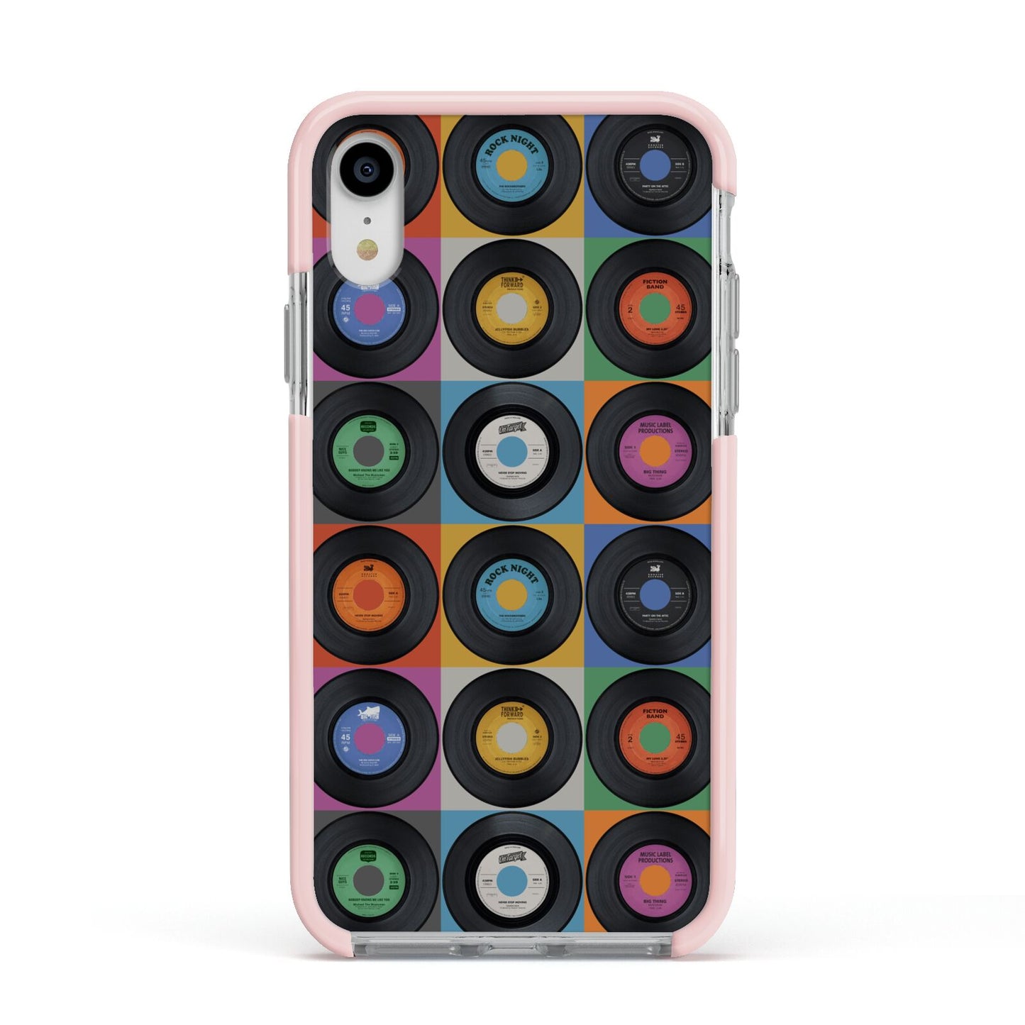 Vinyl Record Apple iPhone XR Impact Case Pink Edge on Silver Phone