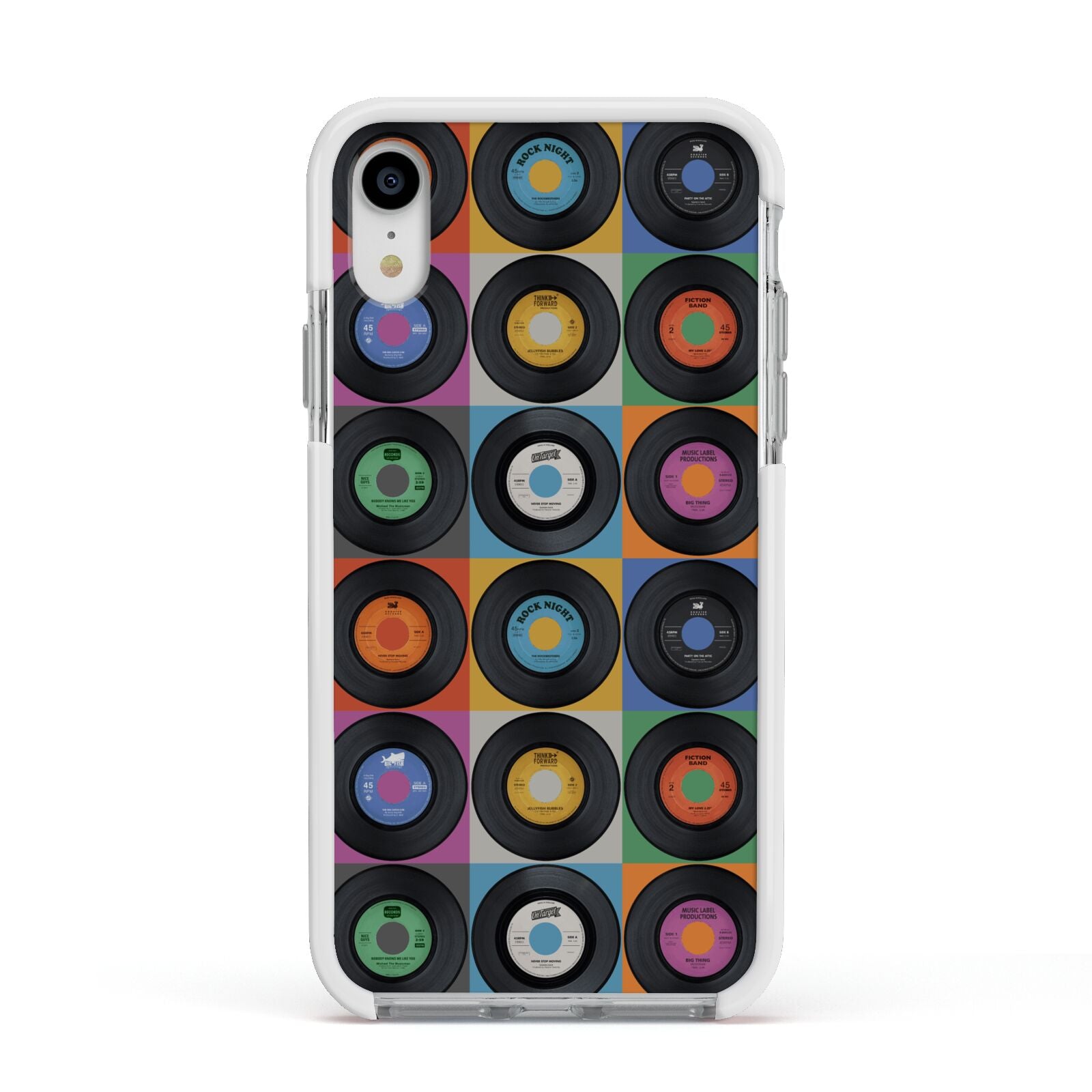 Vinyl Record Apple iPhone XR Impact Case White Edge on Silver Phone