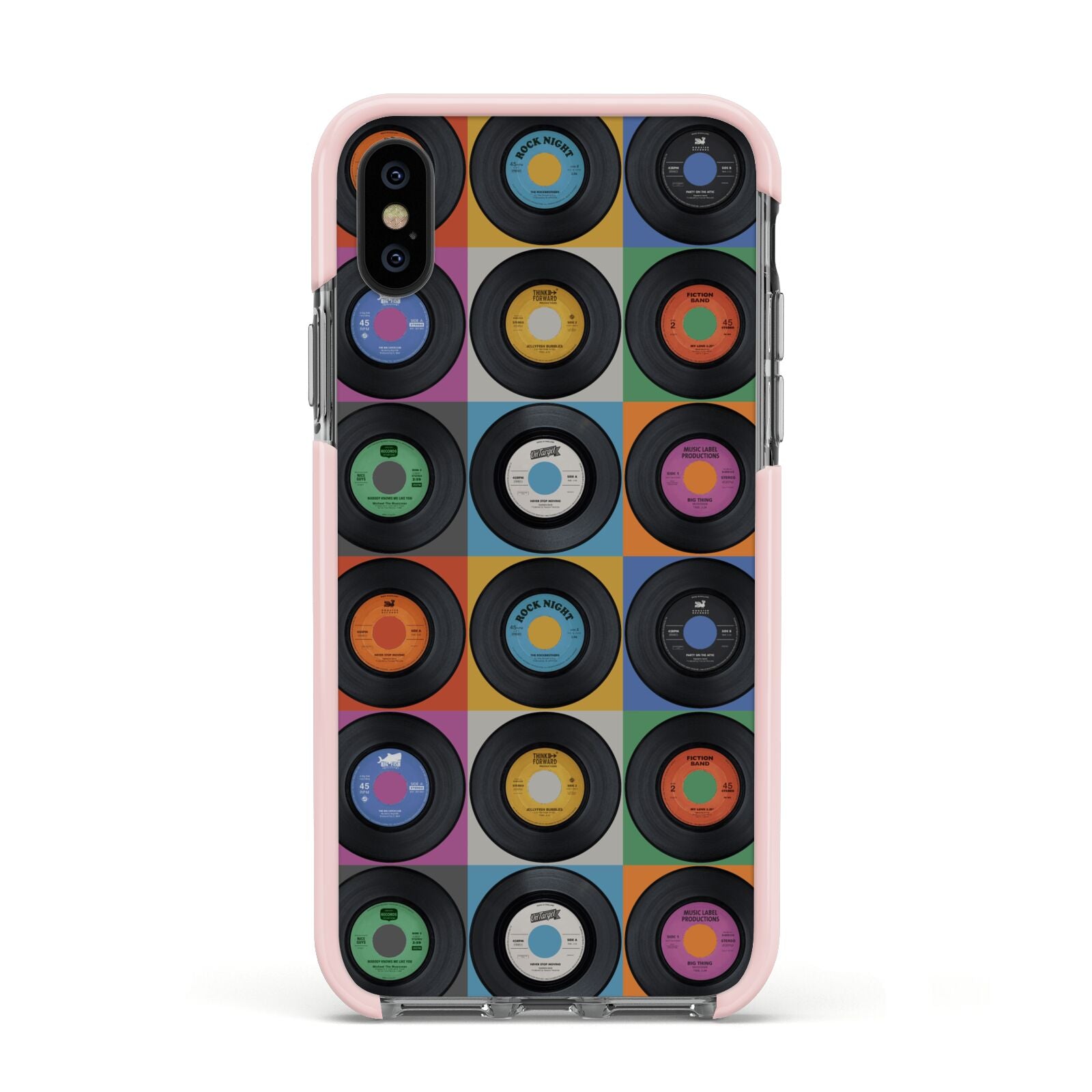 Vinyl Record Apple iPhone Xs Impact Case Pink Edge on Black Phone