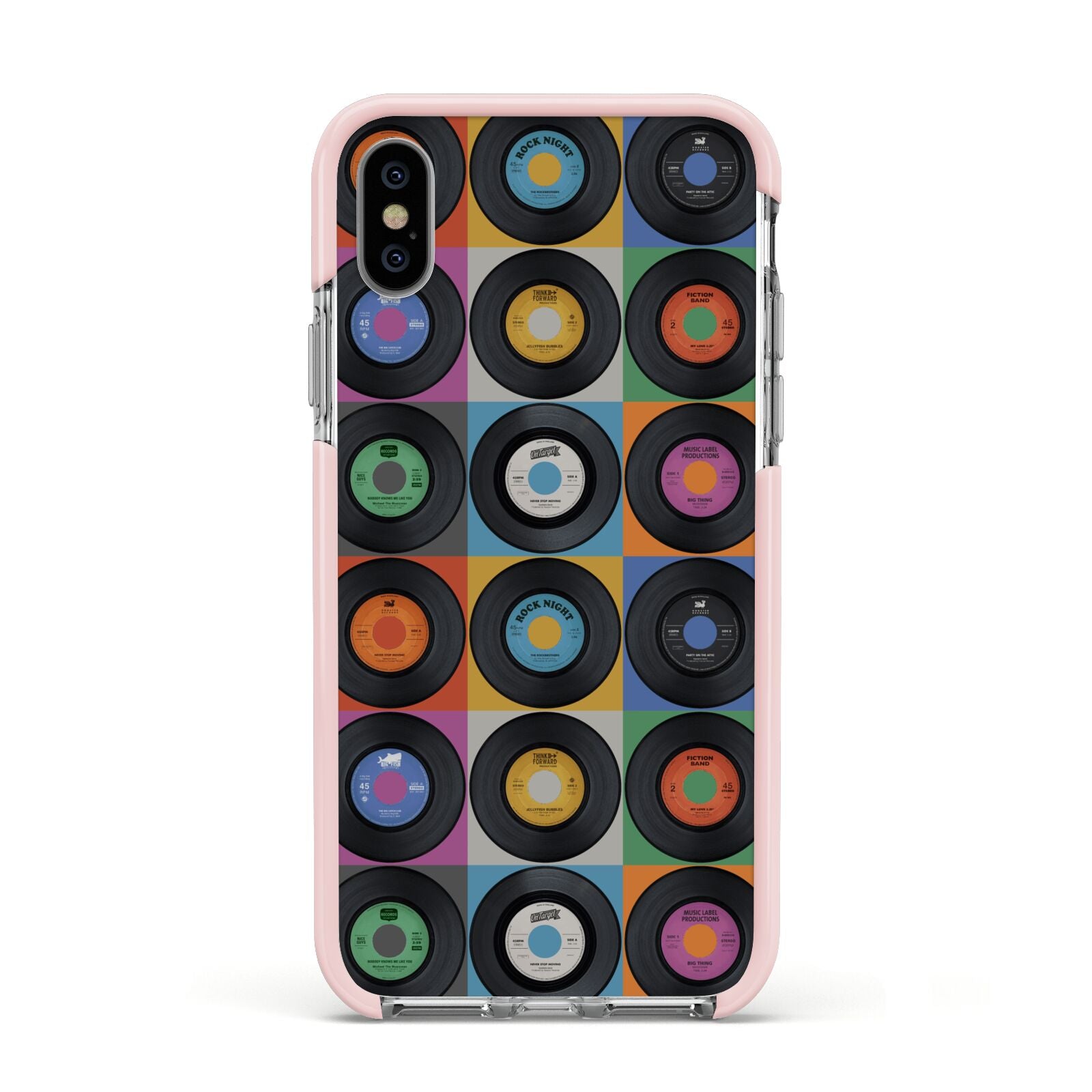 Vinyl Record Apple iPhone Xs Impact Case Pink Edge on Silver Phone