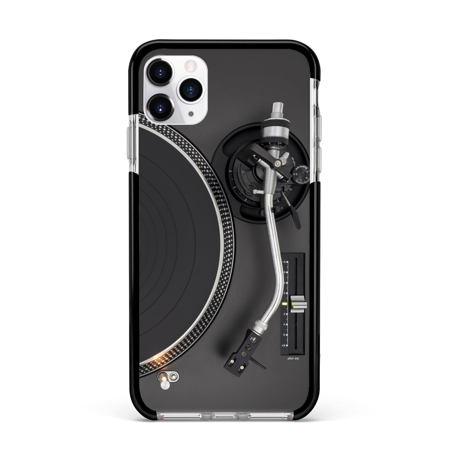 Vinyl Record Player Apple iPhone 11 Pro Max in Silver with Black Impact Case