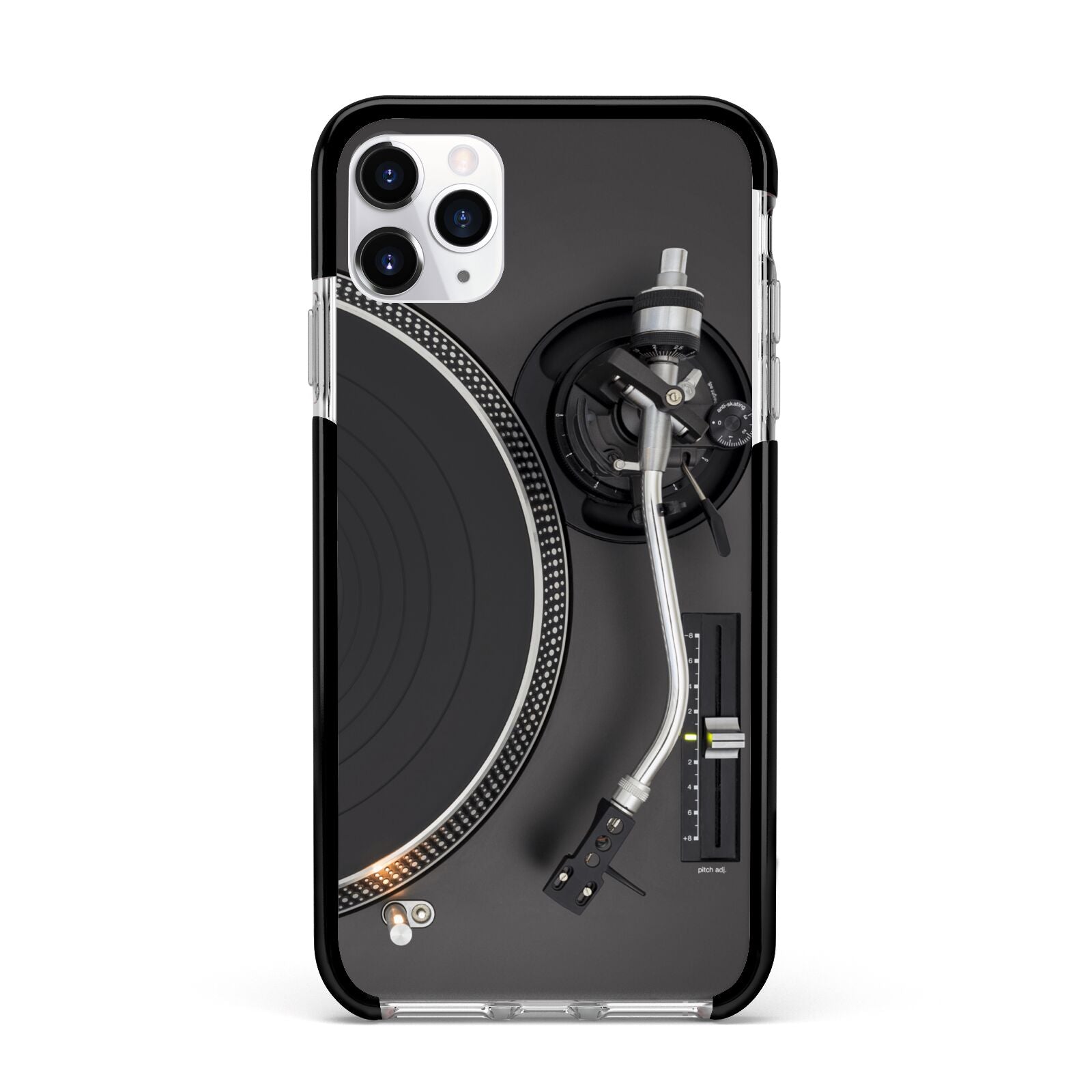 Vinyl Record Player Apple iPhone 11 Pro Max in Silver with Black Impact Case