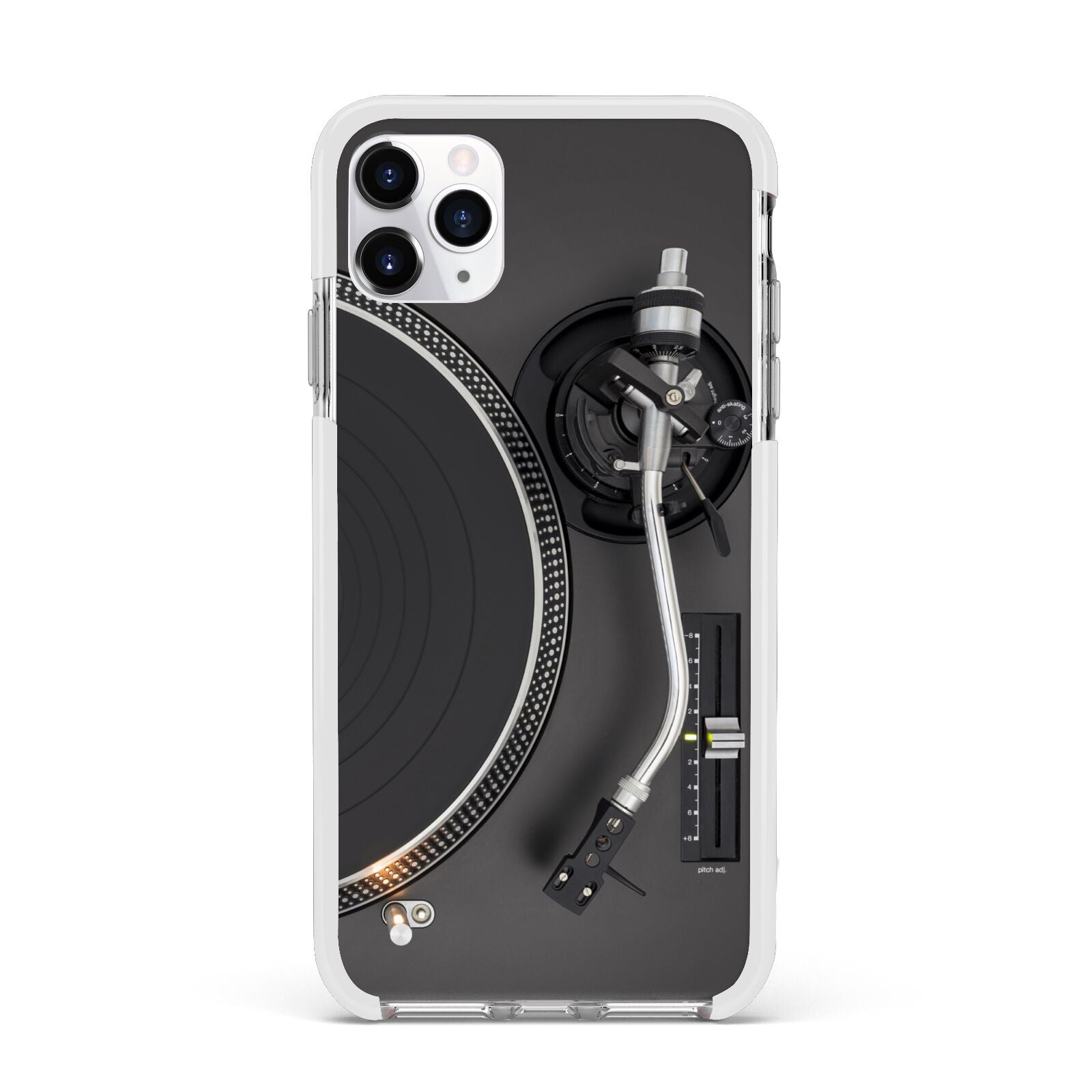 Vinyl Record Player Apple iPhone 11 Pro Max in Silver with White Impact Case