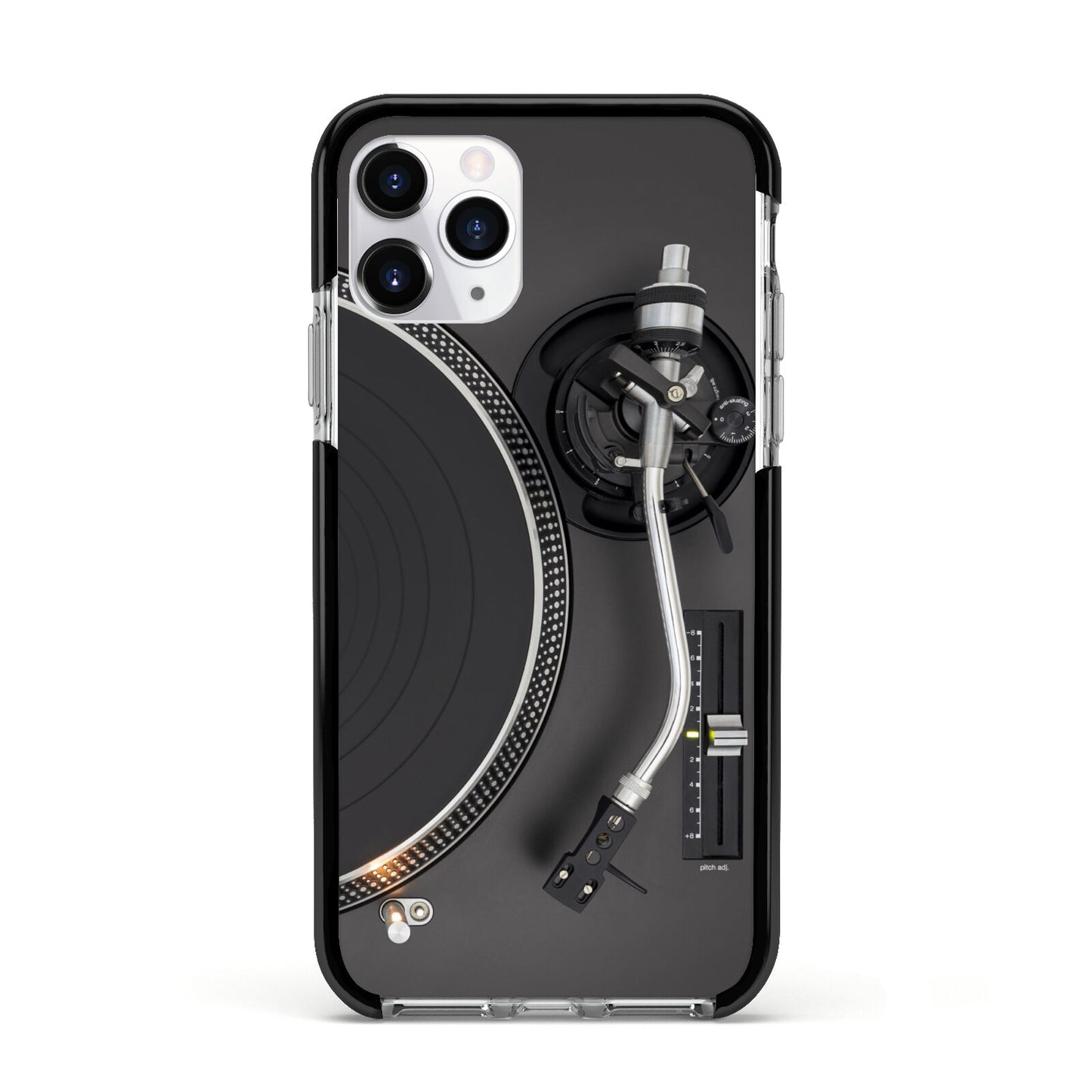 Vinyl Record Player Apple iPhone 11 Pro in Silver with Black Impact Case