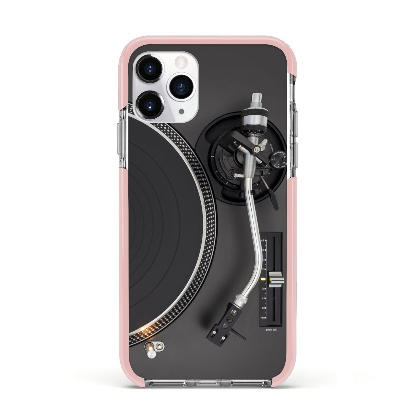 Vinyl Record Player Apple iPhone 11 Pro in Silver with Pink Impact Case