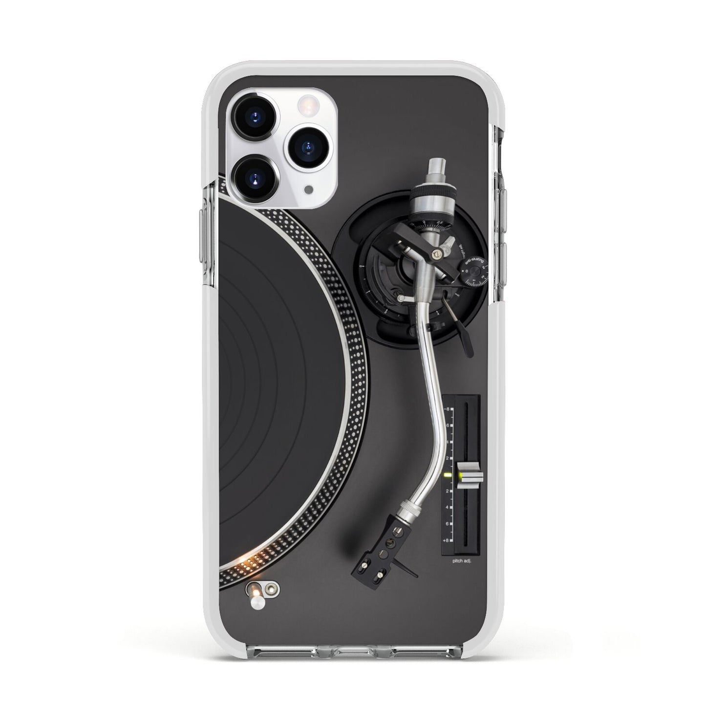 Vinyl Record Player Apple iPhone 11 Pro in Silver with White Impact Case