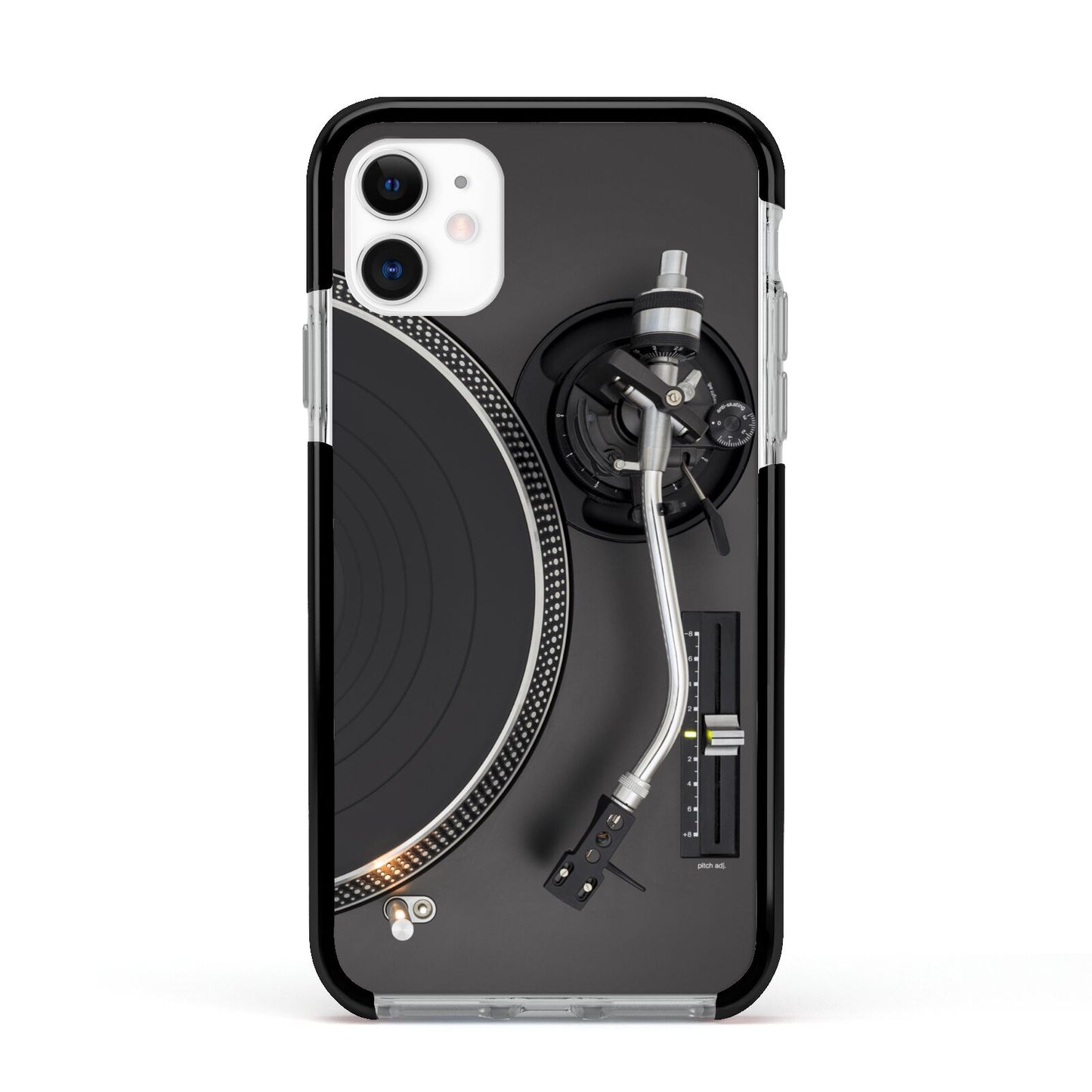 Vinyl Record Player Apple iPhone 11 in White with Black Impact Case