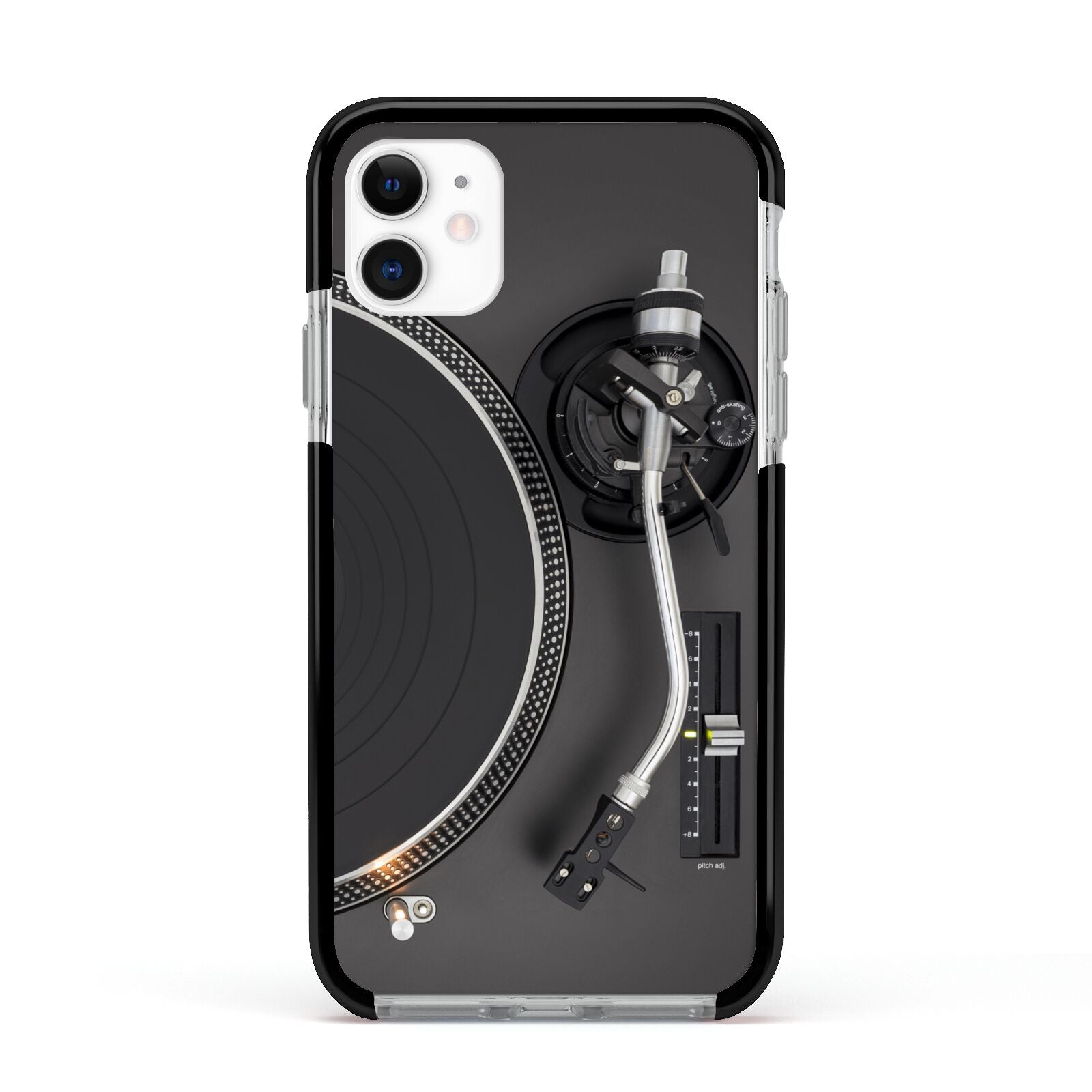 Vinyl Record Player Apple iPhone 11 in White with Black Impact Case