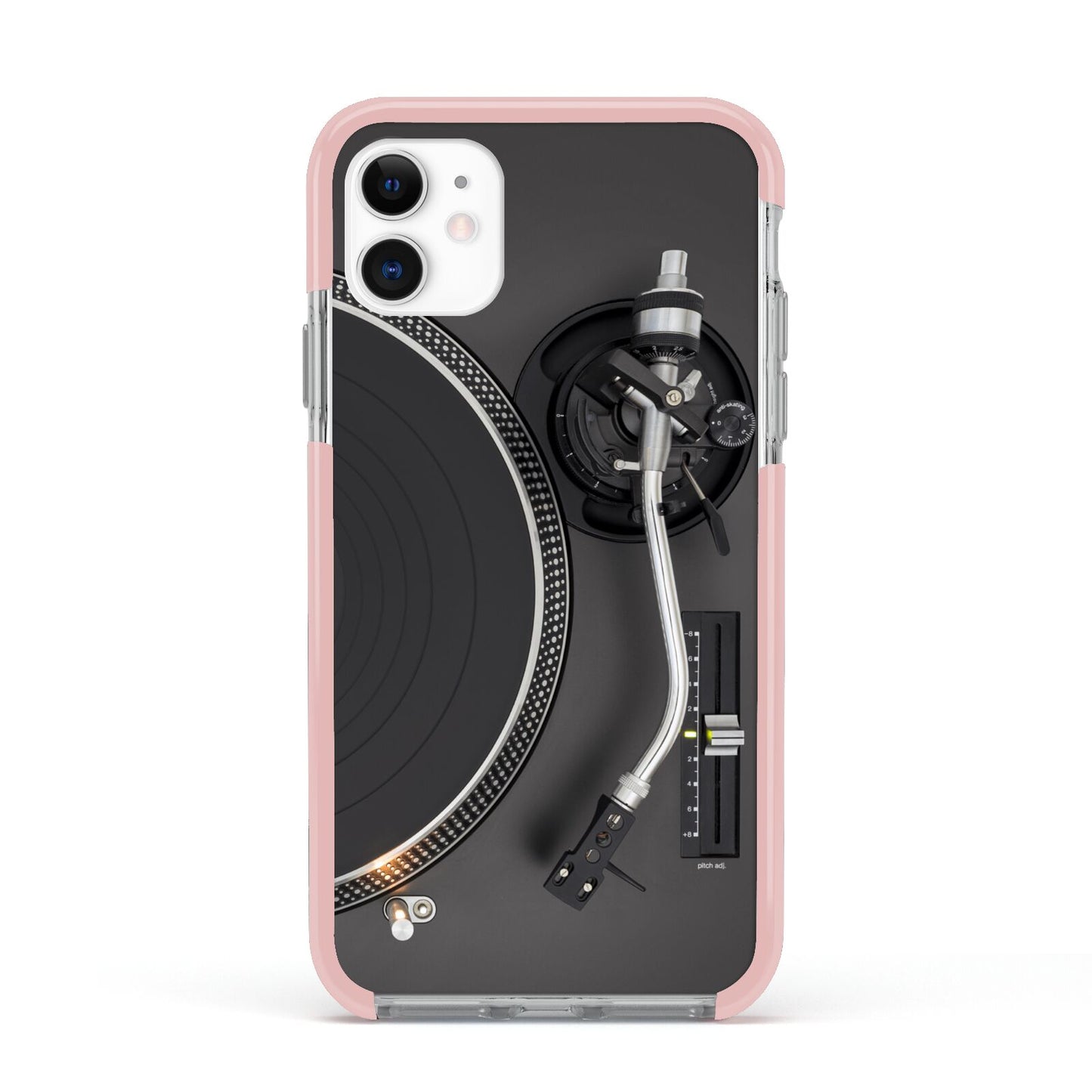 Vinyl Record Player Apple iPhone 11 in White with Pink Impact Case