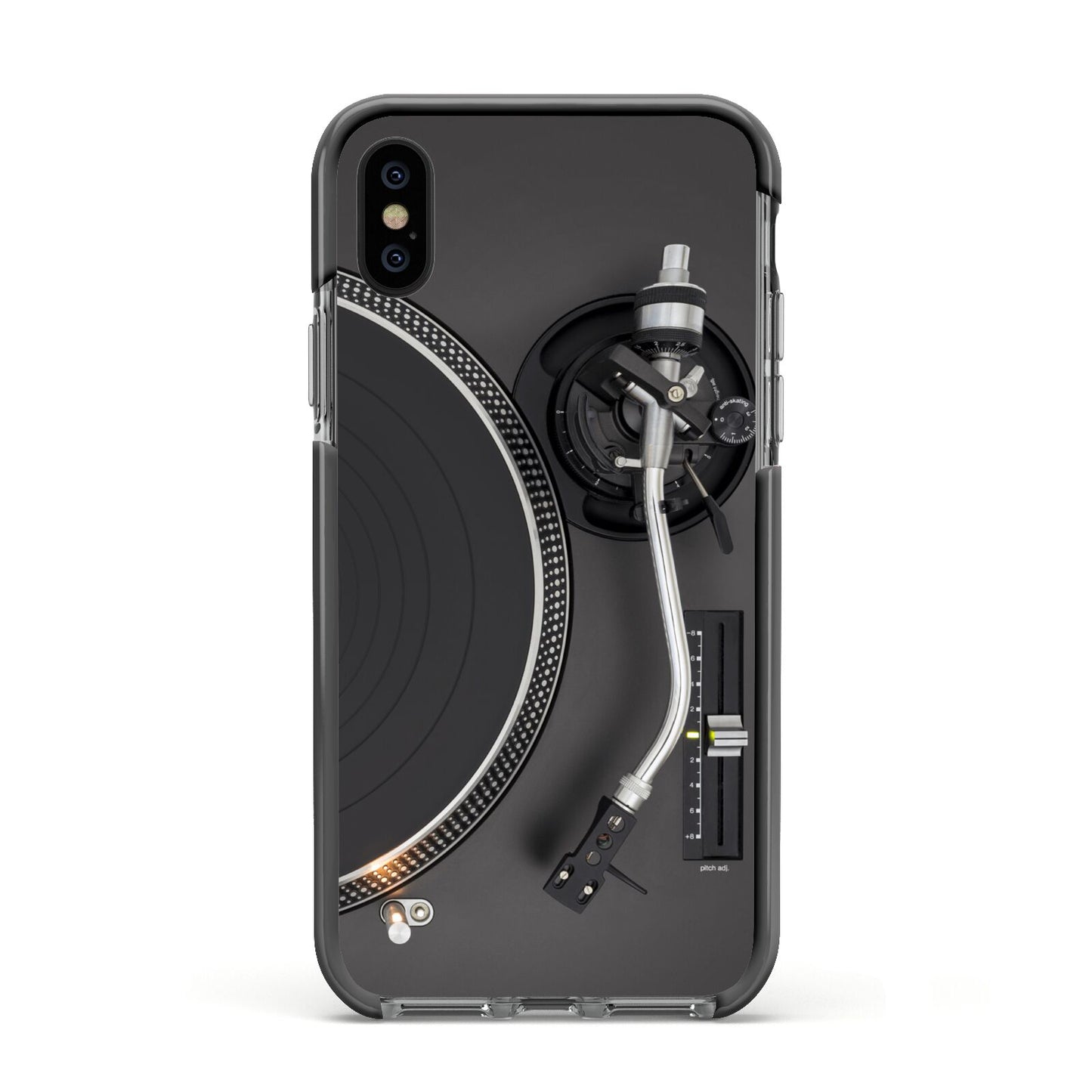 Vinyl Record Player Apple iPhone Xs Impact Case Black Edge on Black Phone