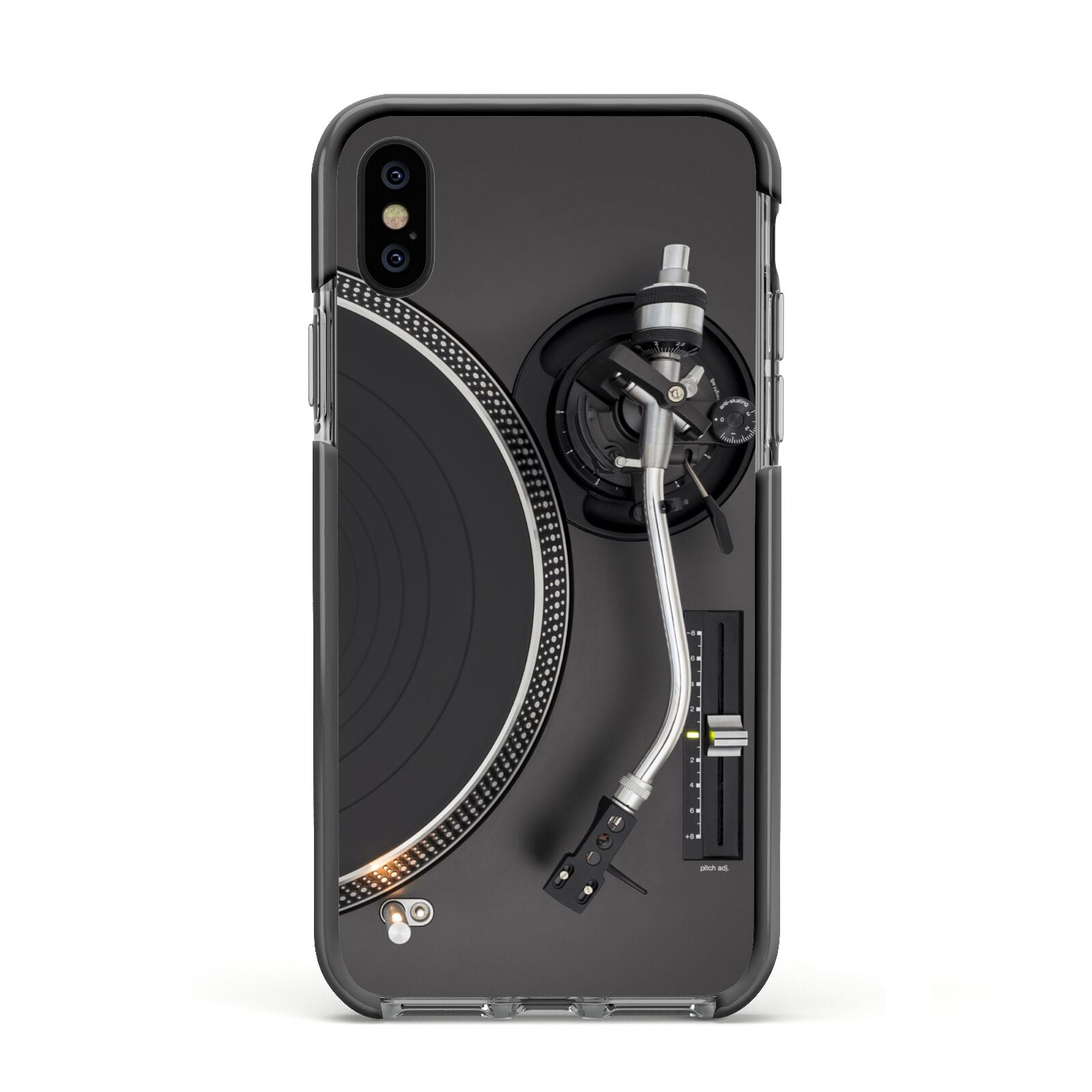Vinyl Record Player Apple iPhone Xs Impact Case Black Edge on Black Phone