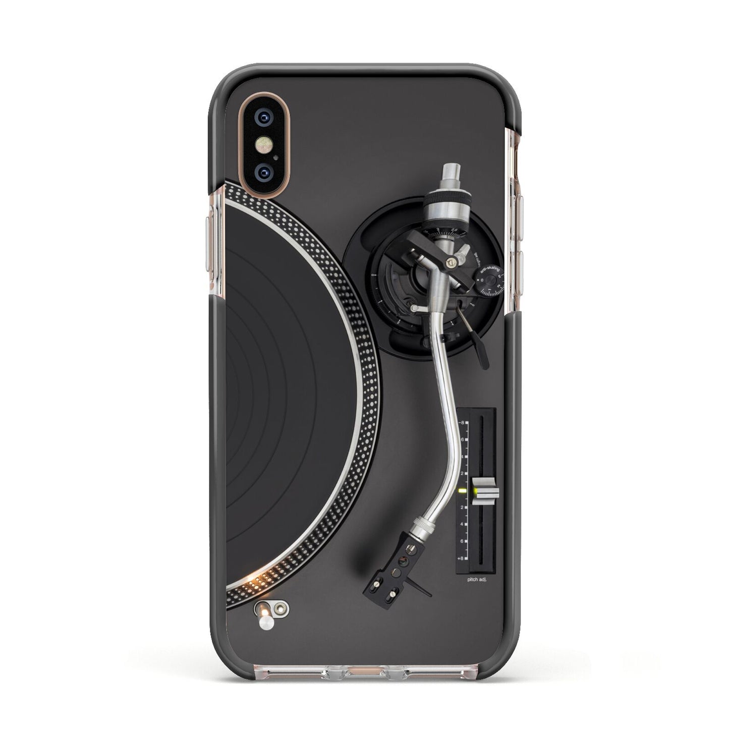 Vinyl Record Player Apple iPhone Xs Impact Case Black Edge on Gold Phone