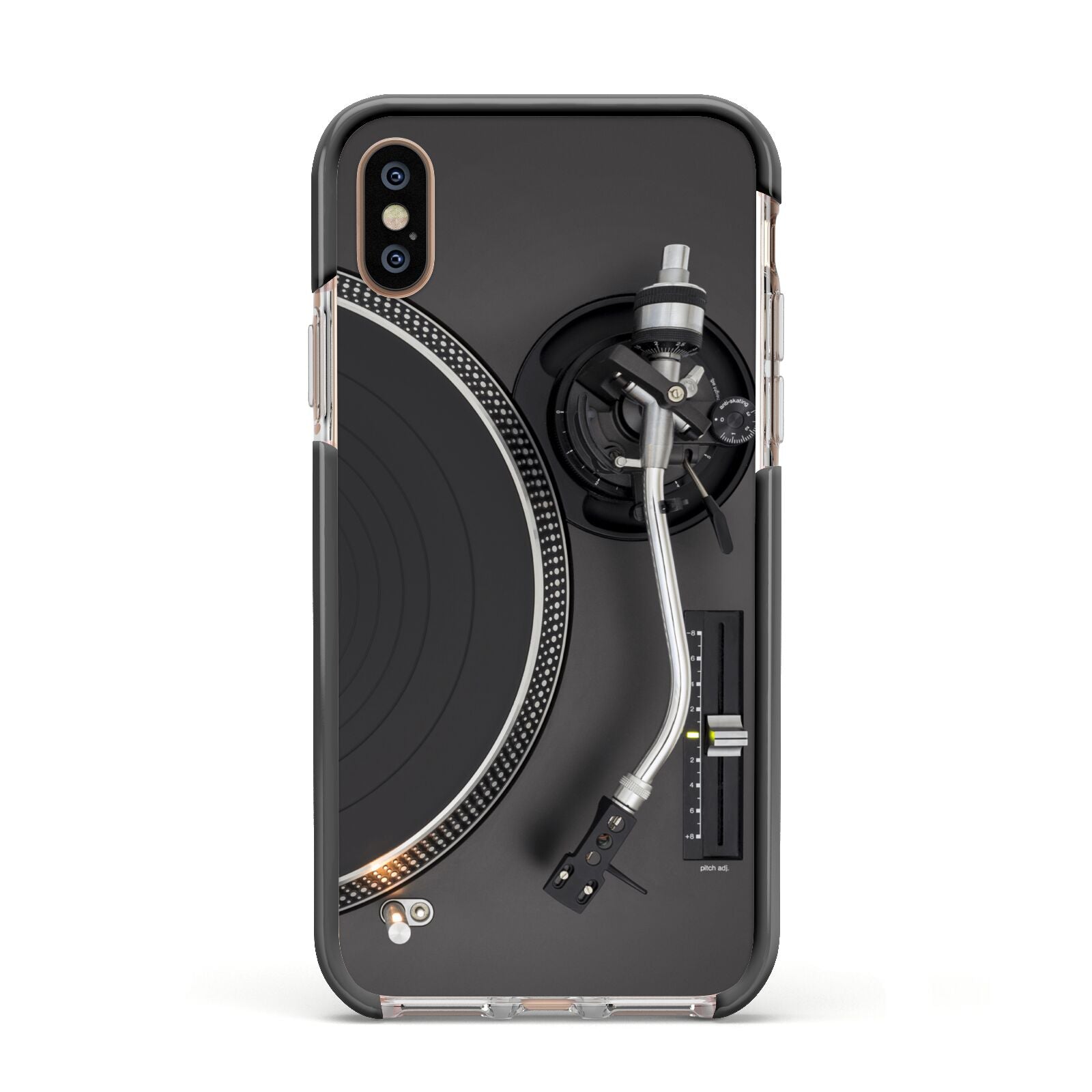 Vinyl Record Player Apple iPhone Xs Impact Case Black Edge on Gold Phone