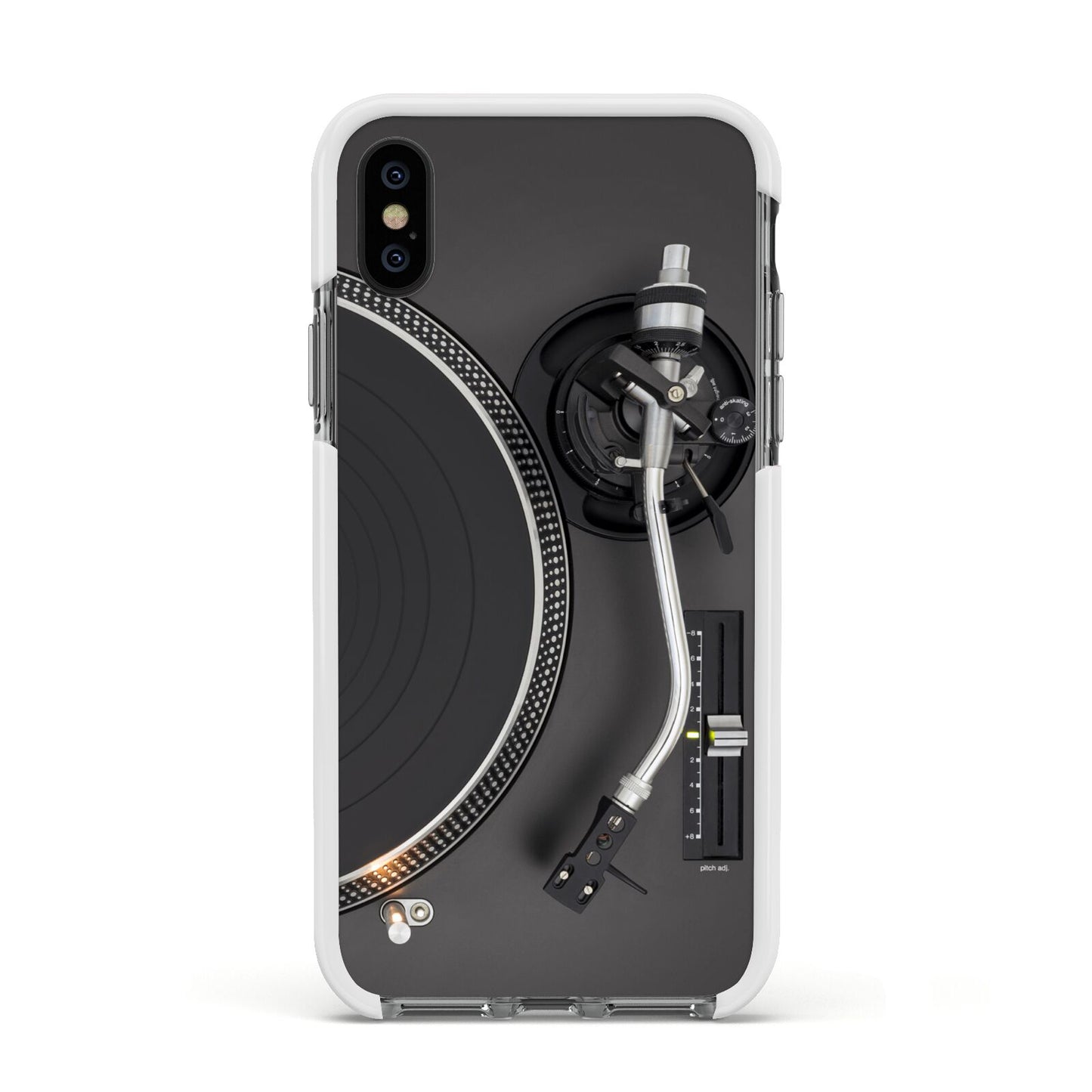 Vinyl Record Player Apple iPhone Xs Impact Case White Edge on Black Phone