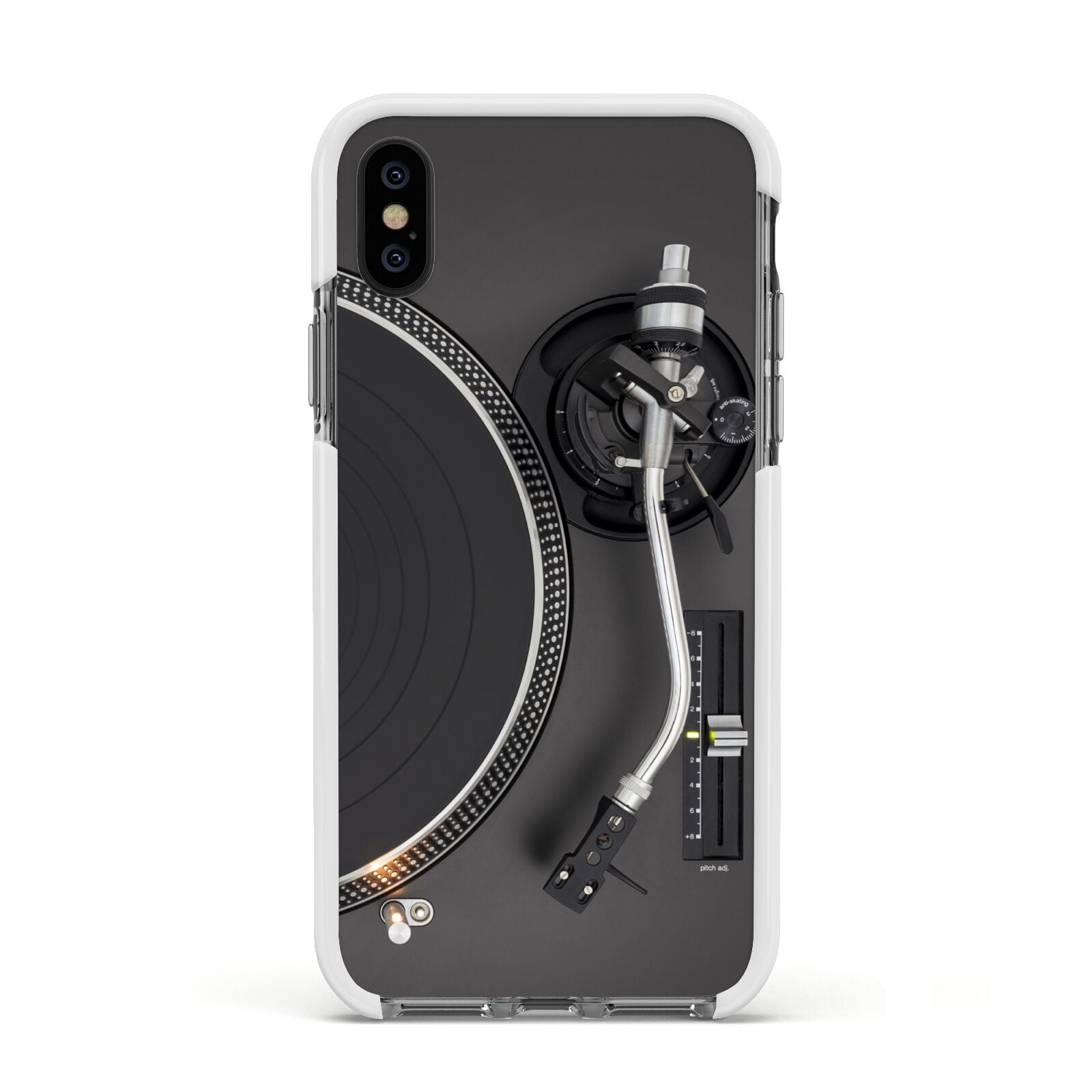 Vinyl Record Player Apple iPhone Xs Impact Case White Edge on Black Phone