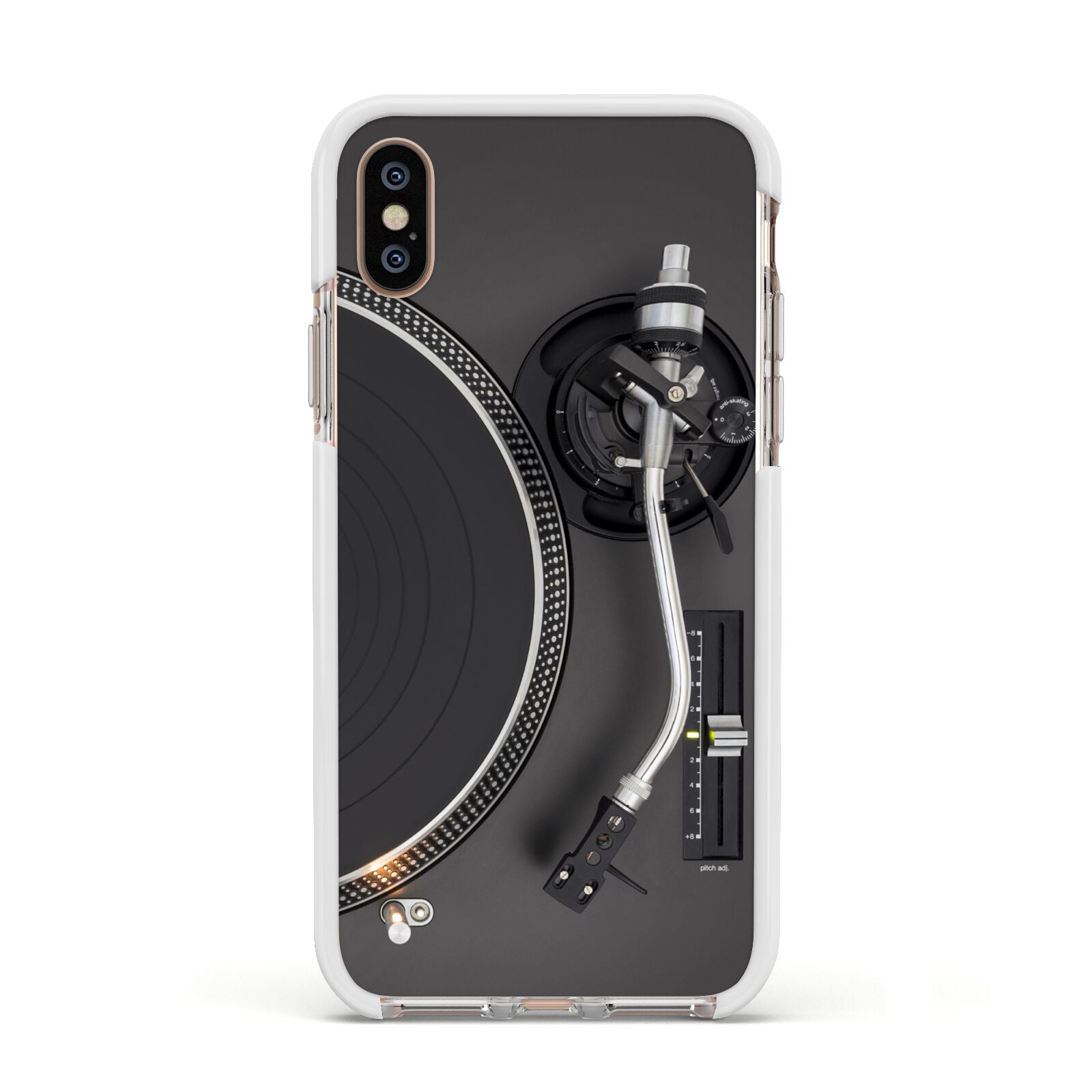 Vinyl Record Player Apple iPhone Xs Impact Case White Edge on Gold Phone