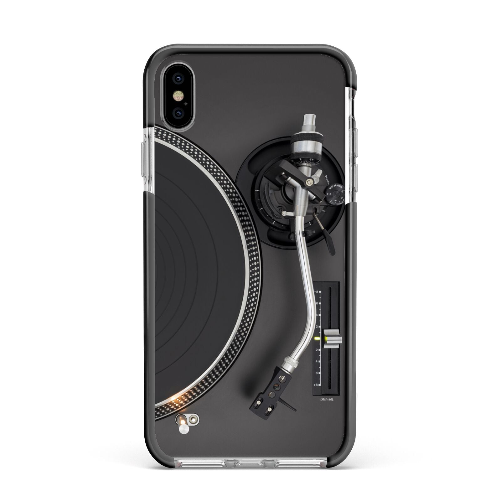 Vinyl Record Player Apple iPhone Xs Max Impact Case Black Edge on Silver Phone